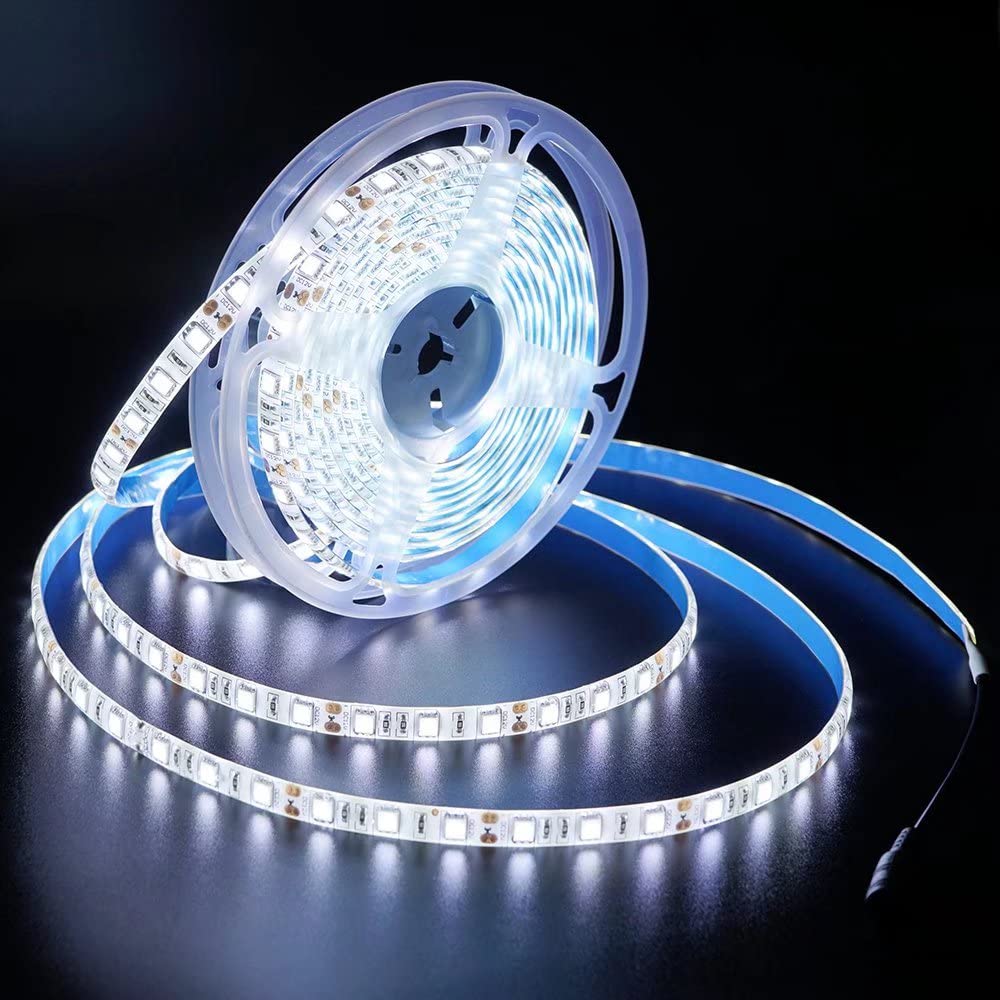 24V LED Strip Light White 6000-6500K, 16.4ft/5M Waterproof IP65 Outdoor Flexible Rope Lights, SMD5050 300LEDs Dimmable Tape Ribbon Light for Bedroom, Kitchen, Cabinet, Party, Christmas Decorations - Perfect for Home, Office, and Holiday Lighting