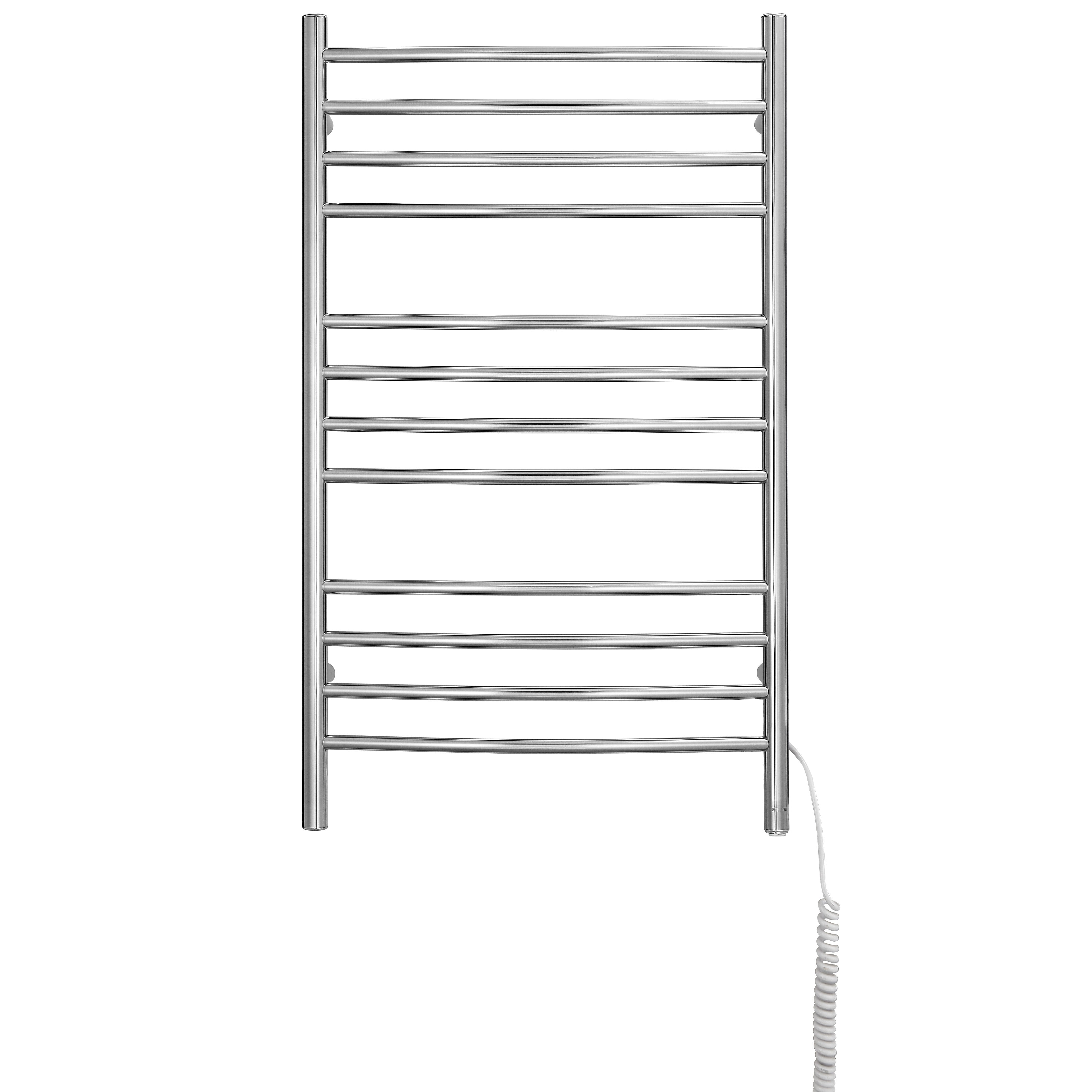 Lustra Dual 12 Curved Bar Towel Warmer - Hardwired & Plug-in Polished Stainless Steel - Perfect for Bathrooms, Spas & Luxury Homes