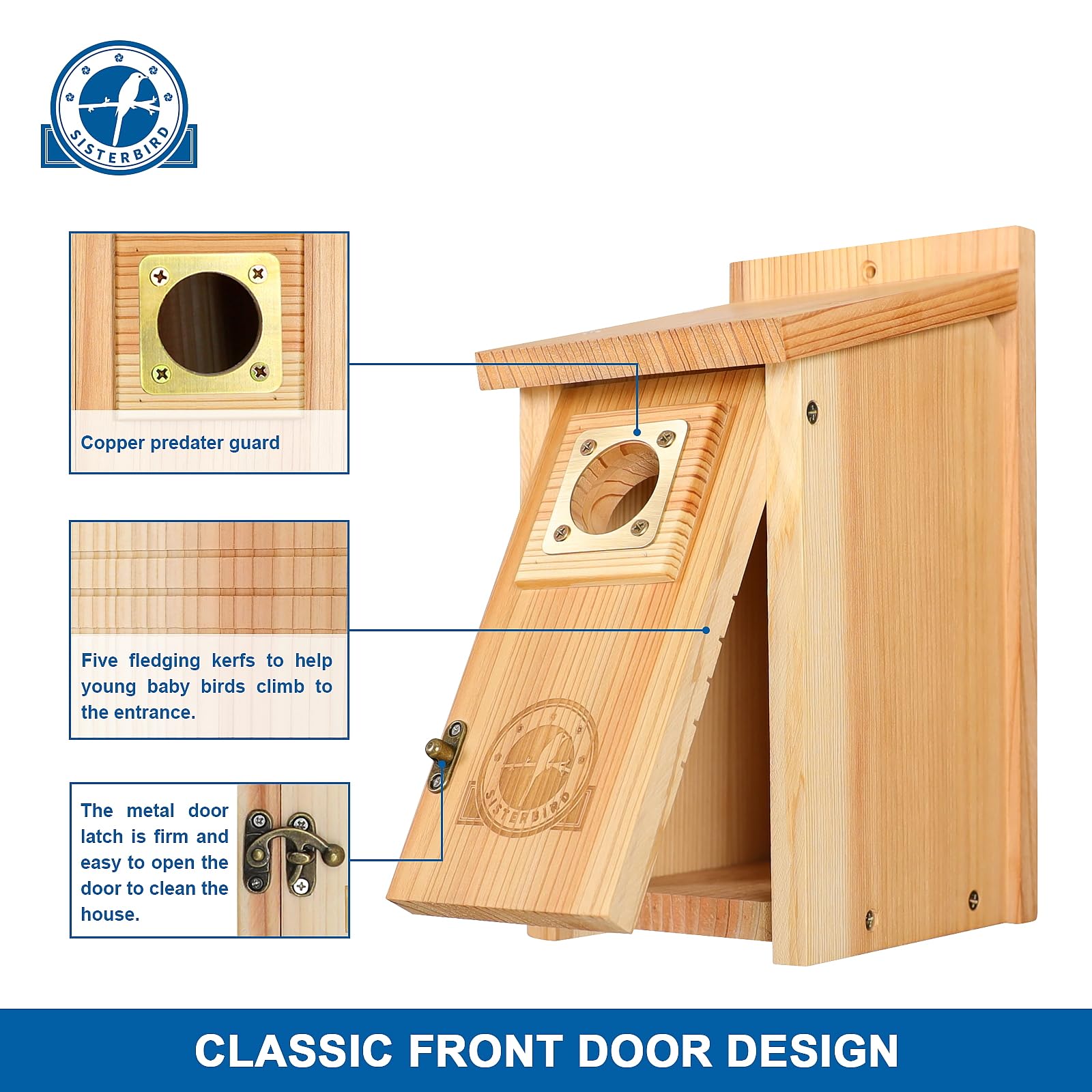 2 Pack Cedar Bird Houses with Copper Guard - Outdoor Birdhouse for Bluebirds, Finches, Swallows, Wrens & Chickadees - Easy Assembly - Perfect for Garden, Backyard & Nature Lovers