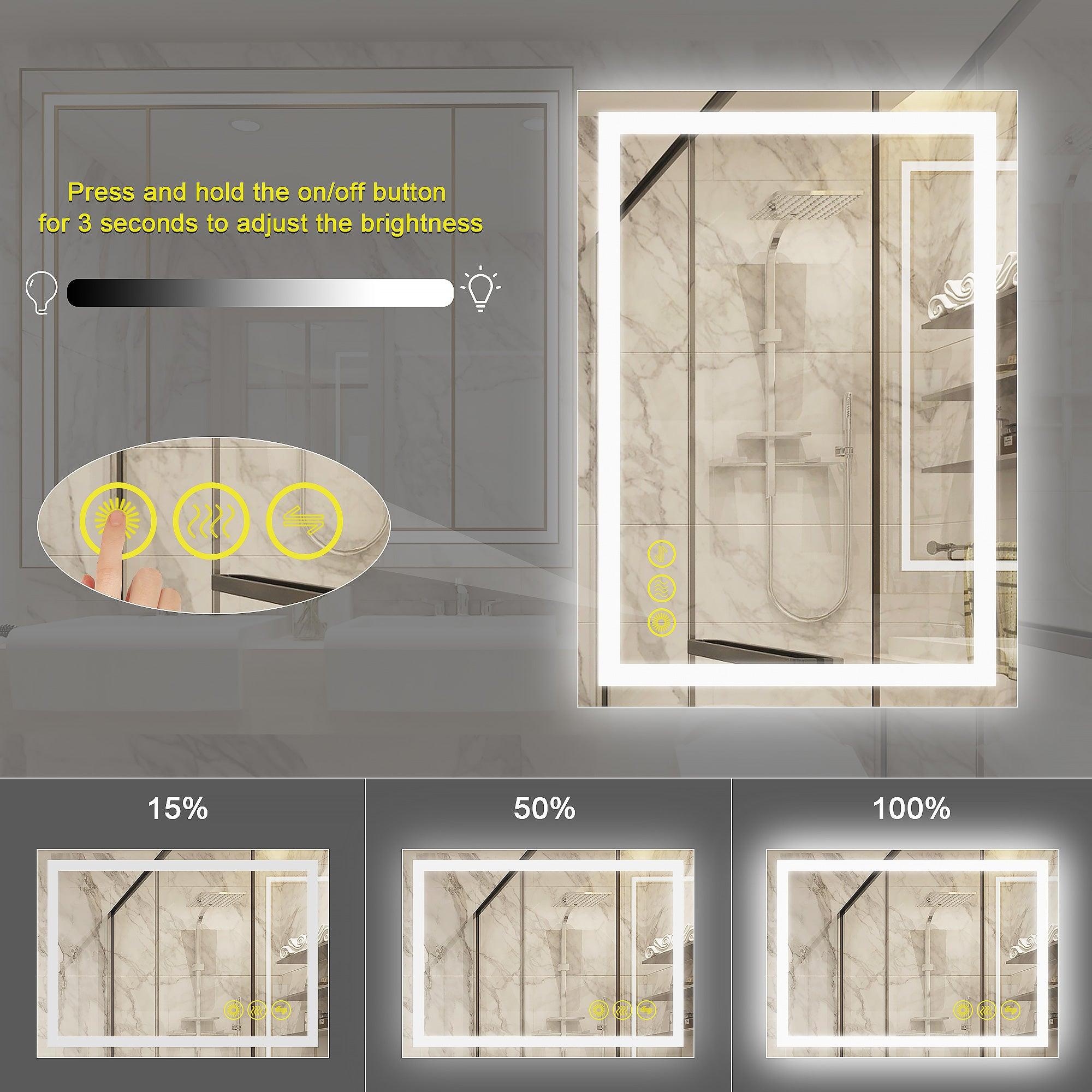 Anti-Fog LED Bathroom Mirror with Backlit Illumination - Touch Switch & Dimmable Light for Makeup Vanity, Shaving, and Home Decor
