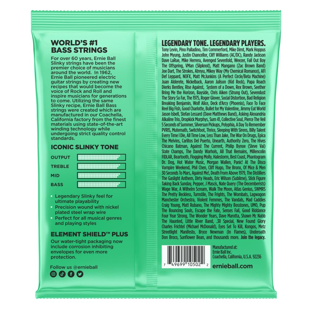 Ernie Ball Hyper Slinky Nickel Wound Bass Guitar Strings 40-100 Gauge (P02841) - Perfect for Rock, Metal & Studio Recording