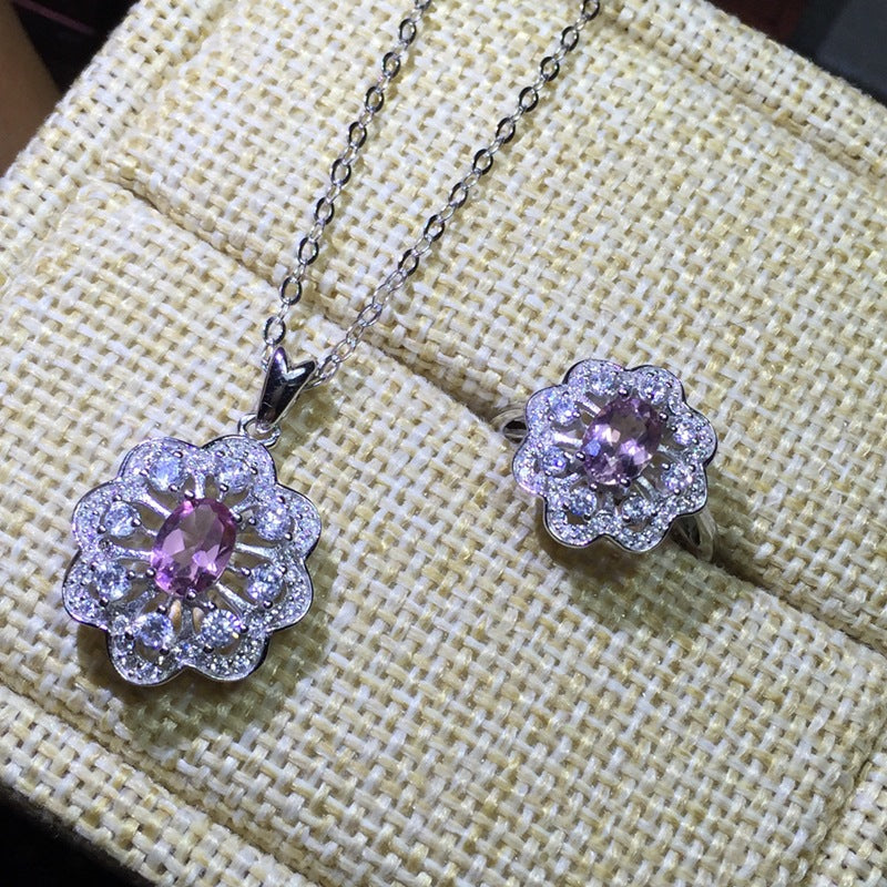 1ct Pink Tourmaline Jewelry Set - Elegant Pink Tourmaline Ring & Necklace for Women | FME S207 | Perfect for Valentine's Day Gifts, Anniversary Presents & Special Occasions