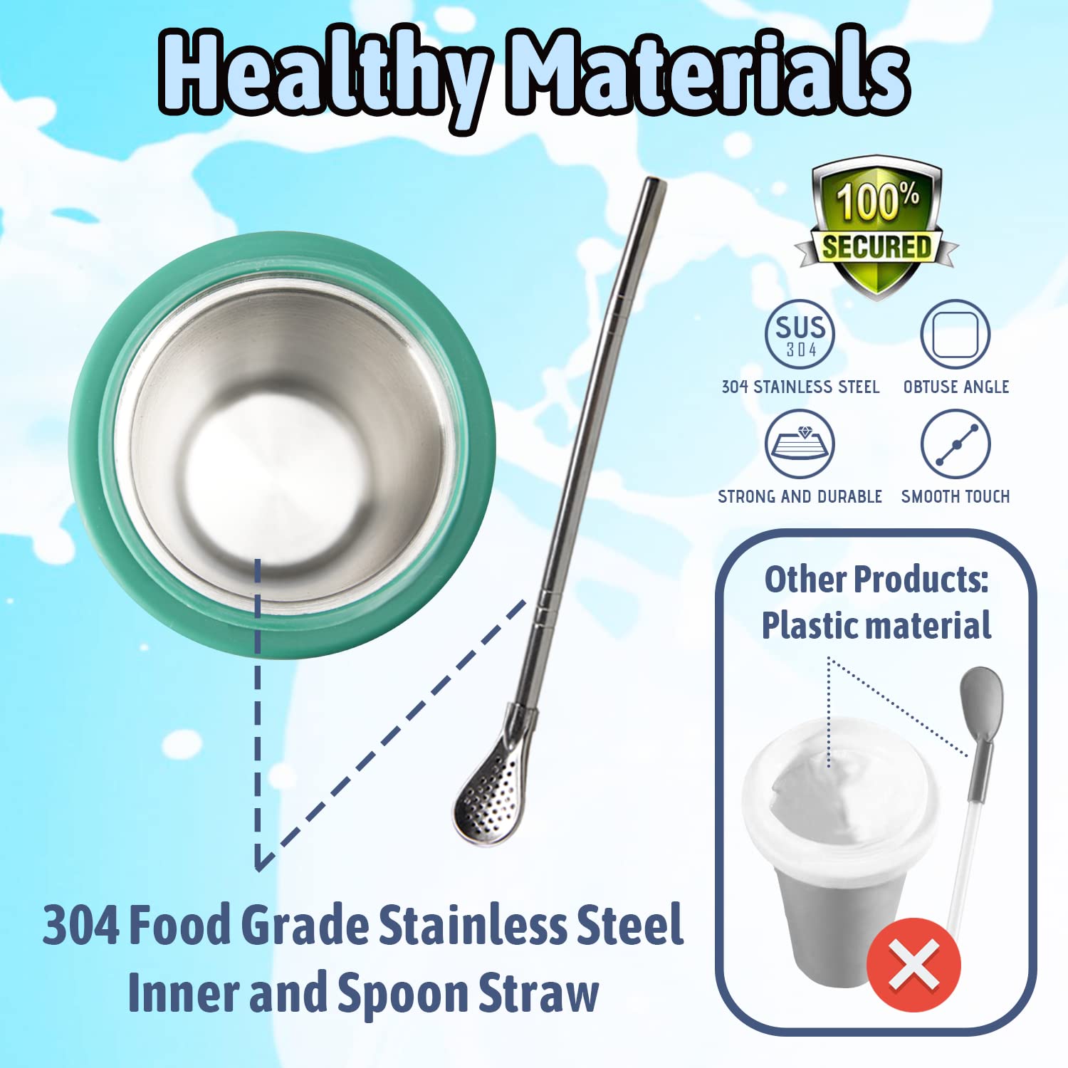 10 oz Green Slushy Maker Cup - Compact Stainless Steel Ice Cream Maker for Single-Serving Slushies, Smoothies & Milkshakes with Spoon Straw | Perfect for Summer Parties, Kids Treats & DIY Frozen Drinks at Home