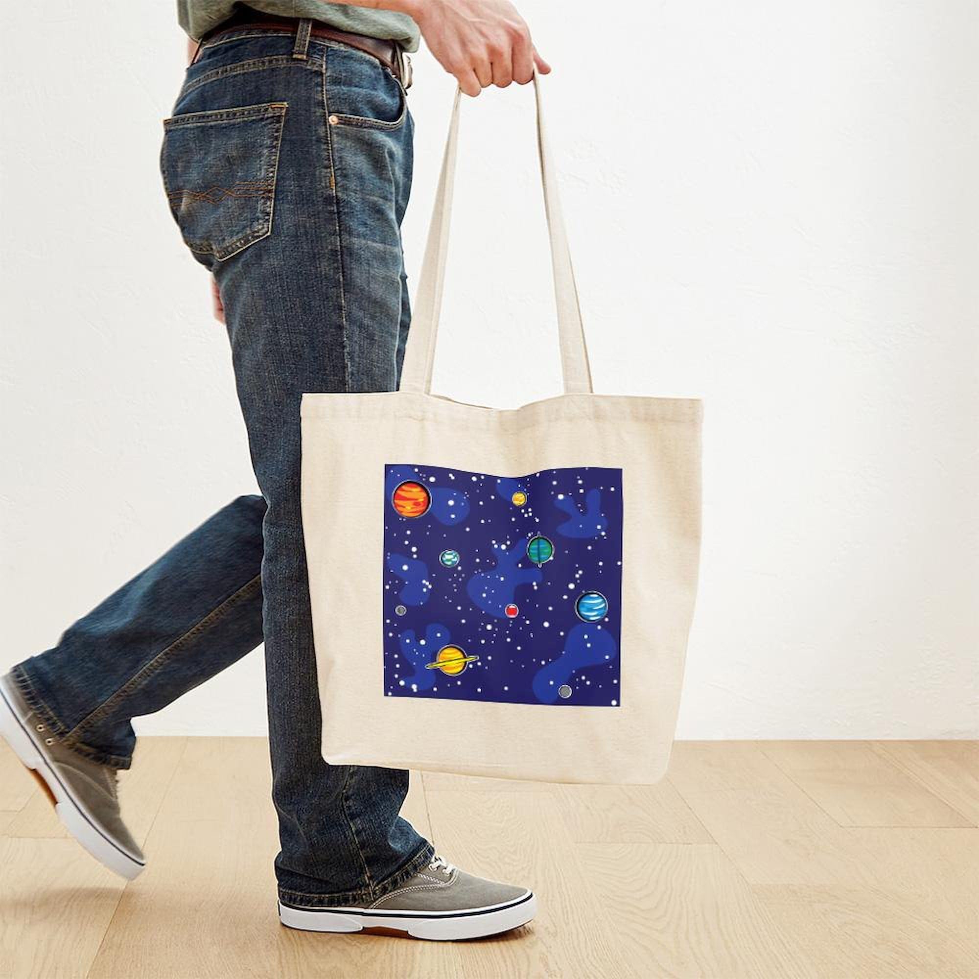 Solar System Tote Bag - Eco-Friendly Natural Canvas Reusable Shopping Bag - Perfect for Groceries, Beach Trips & Space Enthusiasts