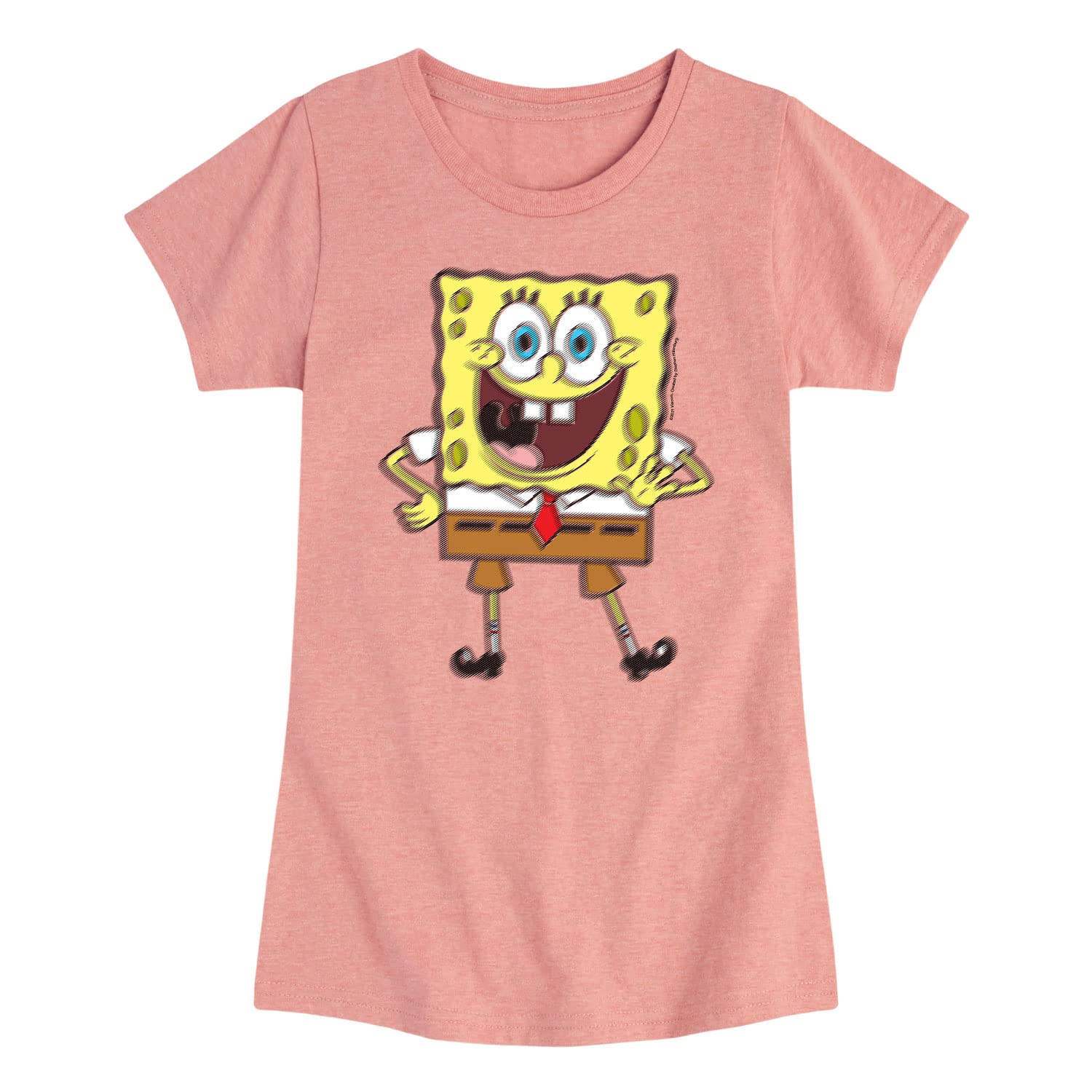 HYBRID APPAREL Spongebob Squarepants Says Hi T-Shirt - Toddler & Youth Girls Short Sleeve Tee - Large Size - Cute Cartoon Graphic Top for Kids Playdate, Birthday Party & Casual Wear