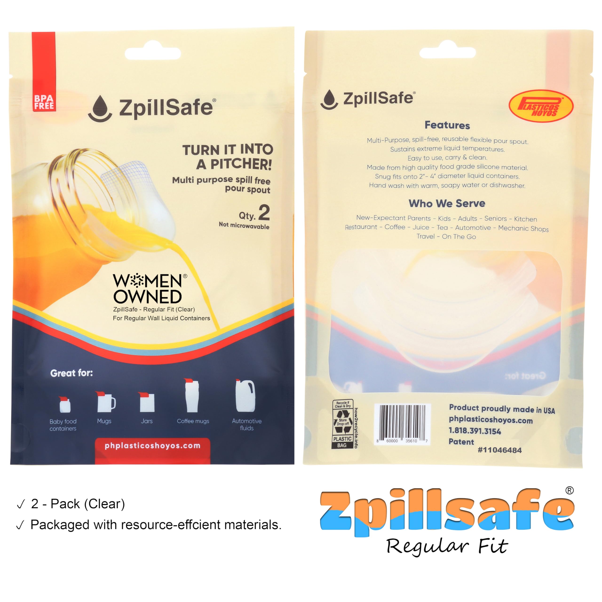 ZpillSafe® Regular Fit Silicone Funnel for 2”-4” Containers - Food Grade, BPA Free - USA Made Kitchen Accessory (2 Pack, Clear) - Perfect for Cooking, Baking, Canning & Liquid Transfer