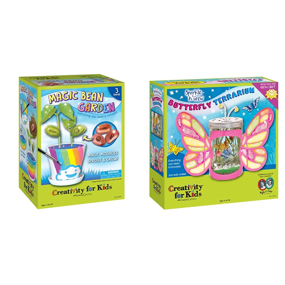 Creativity for Kids Magic Bean Garden Kit - Grow & Reveal Hidden Messages with Sparkle N' Grow Butterfly Terrarium - STEM Educational Nature Craft for Children - Perfect for Indoor Gardening & Science Learning Activities