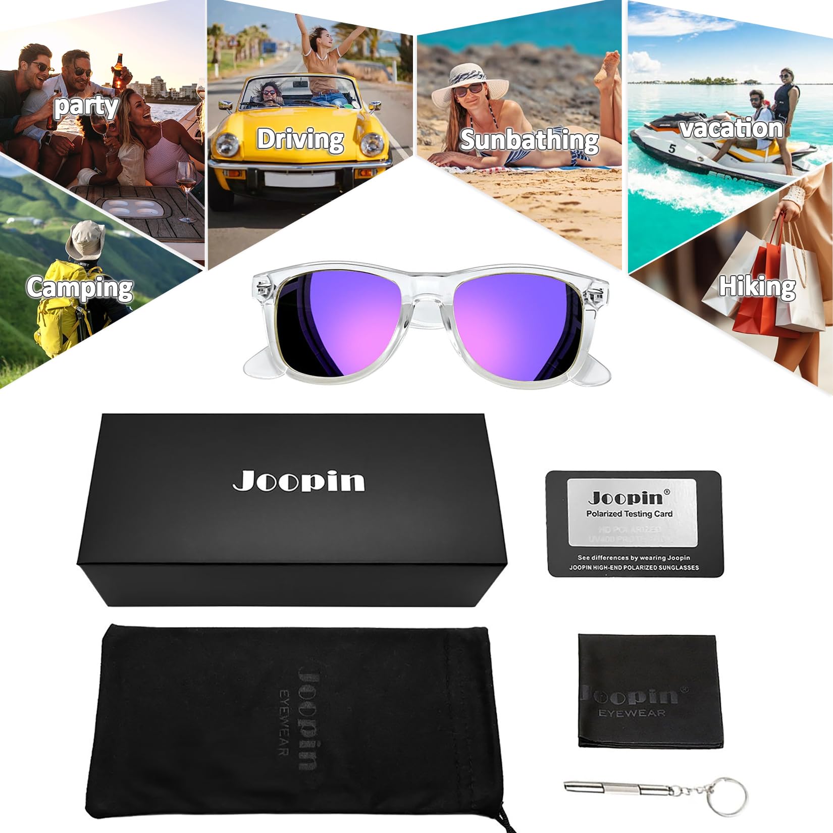 Joopin Square Polarized Sunglasses for Men & Women - UV Protection, Trendy Designer Shades for Outdoor Activities, Driving & Fashion