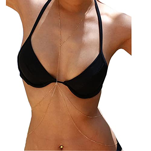 Boho Bra Chain - Gold Body Jewelry for Women & Girls | Summer Beach Bikini Accessories | Fashion Belly Chains & Party Harness | Perfect for Music Festivals, Vacations & Night Out