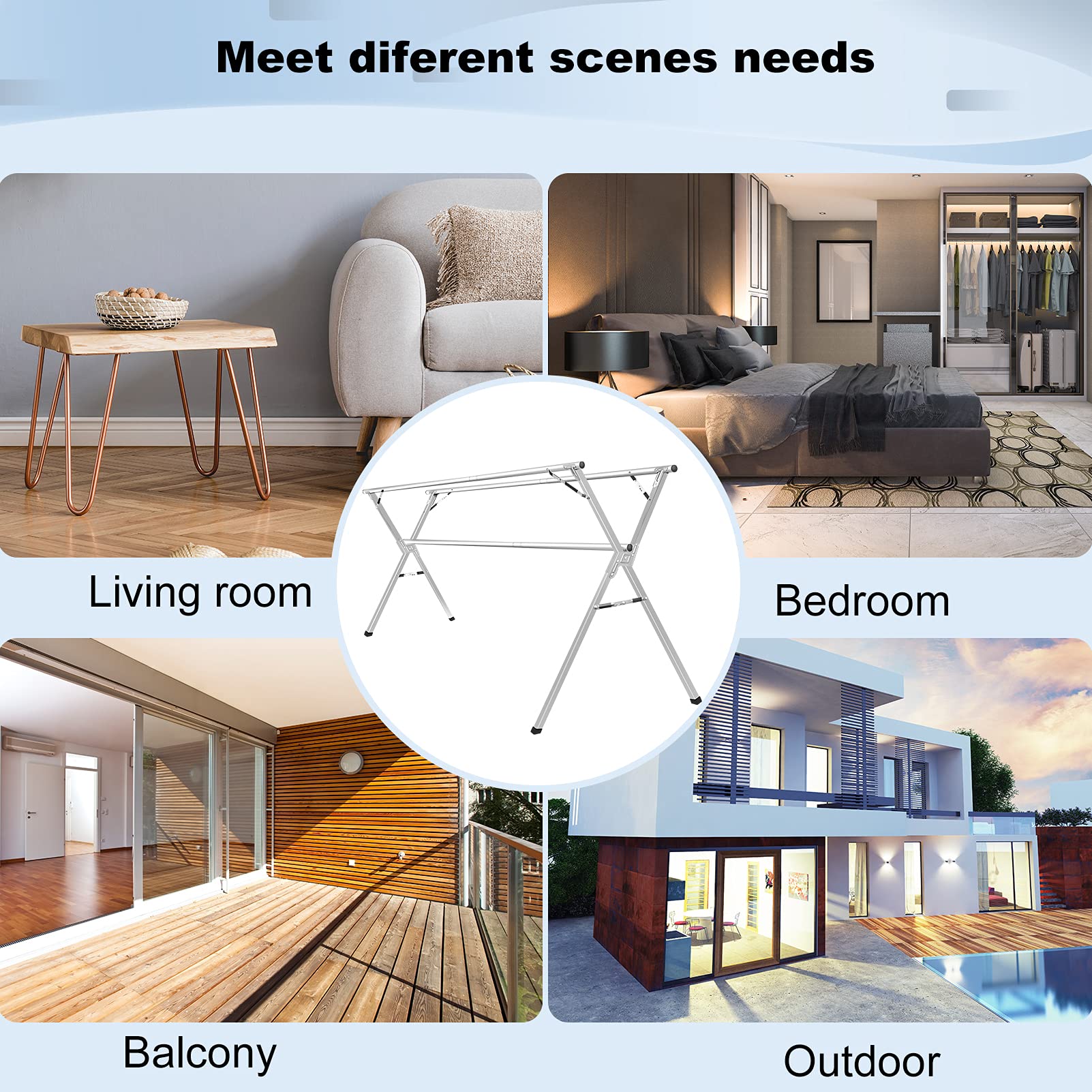 Stainless Steel Heavy Duty Foldable Clothes Drying Rack - 79 Inch Collapsible Laundry Rack with Windproof Hooks for Indoor & Outdoor Use - Perfect for Apartments, Balconies, and Small Spaces