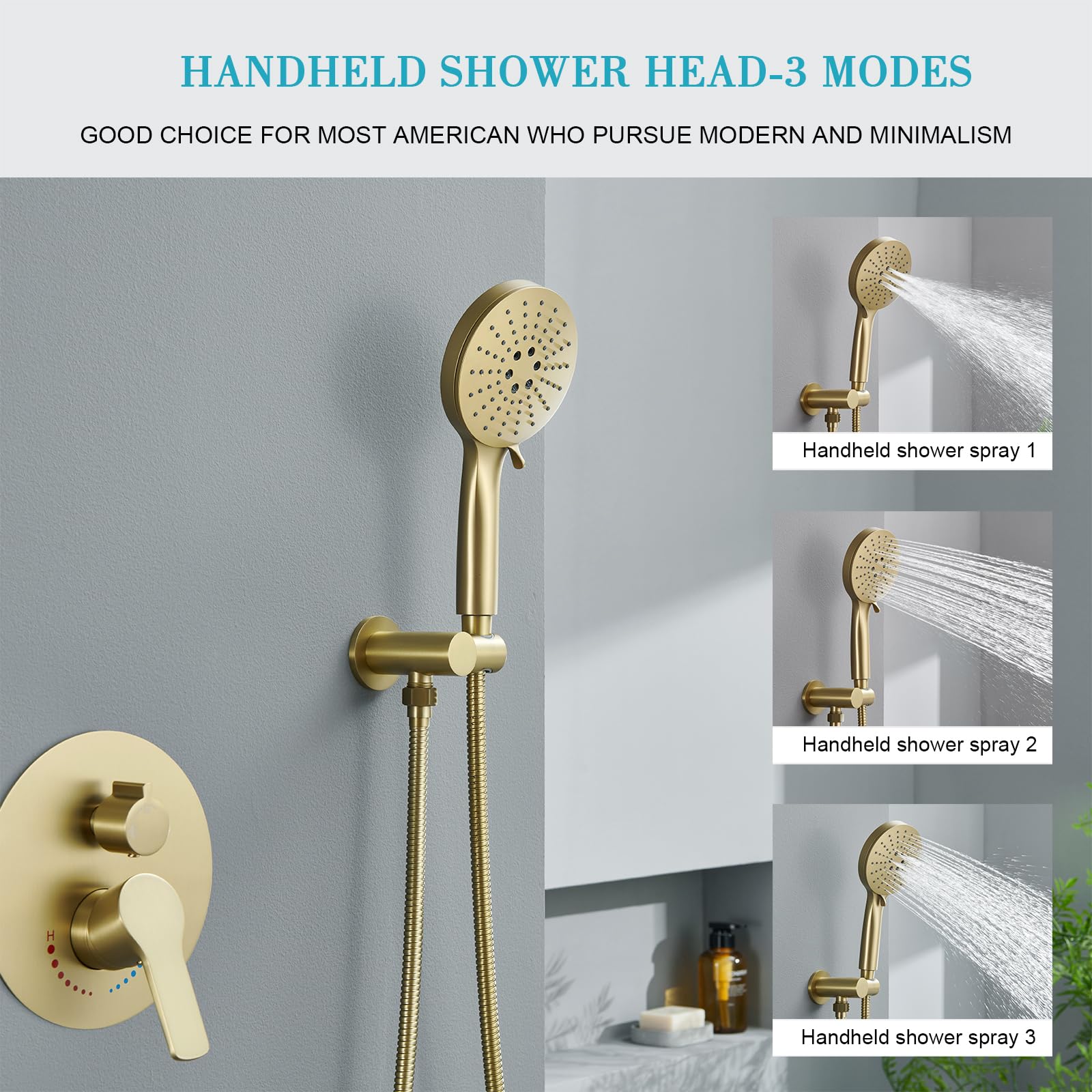 Brushed Gold Shower Faucet with Handheld Sprayer - 12 Inch Rain Shower Head System with Brass Valve - Luxury Bathroom Shower Fixtures for Spa-Like Experience, Perfect for Master Bathroom Renovation and Modern Home Upgrade