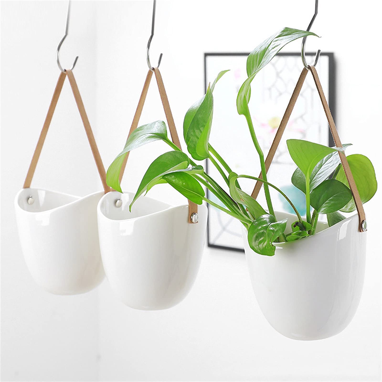 White Ceramic Hanging Planters - Hydroponic Wall Mounted Succulent Flower Pots for Indoor Home Garden Decoration | Perfect for Living Room, Balcony & Kitchen Decor