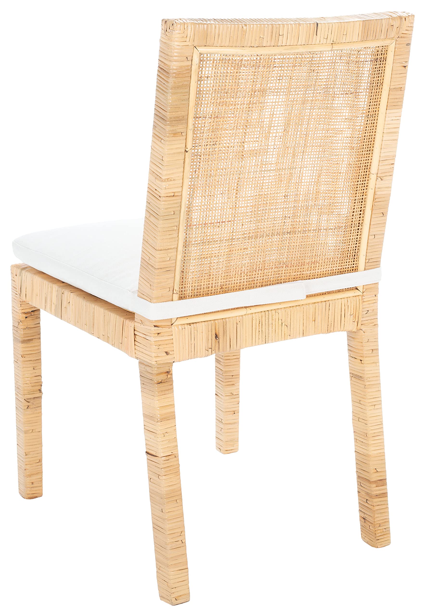 SAFAVIEH Tojo Coastal Natural Cane & White Cushion Accent Chair - Fully Assembled Living Room & Dining Room Furniture - Perfect for Beach House Decor, Farmhouse Style, and Coastal Themed Interiors