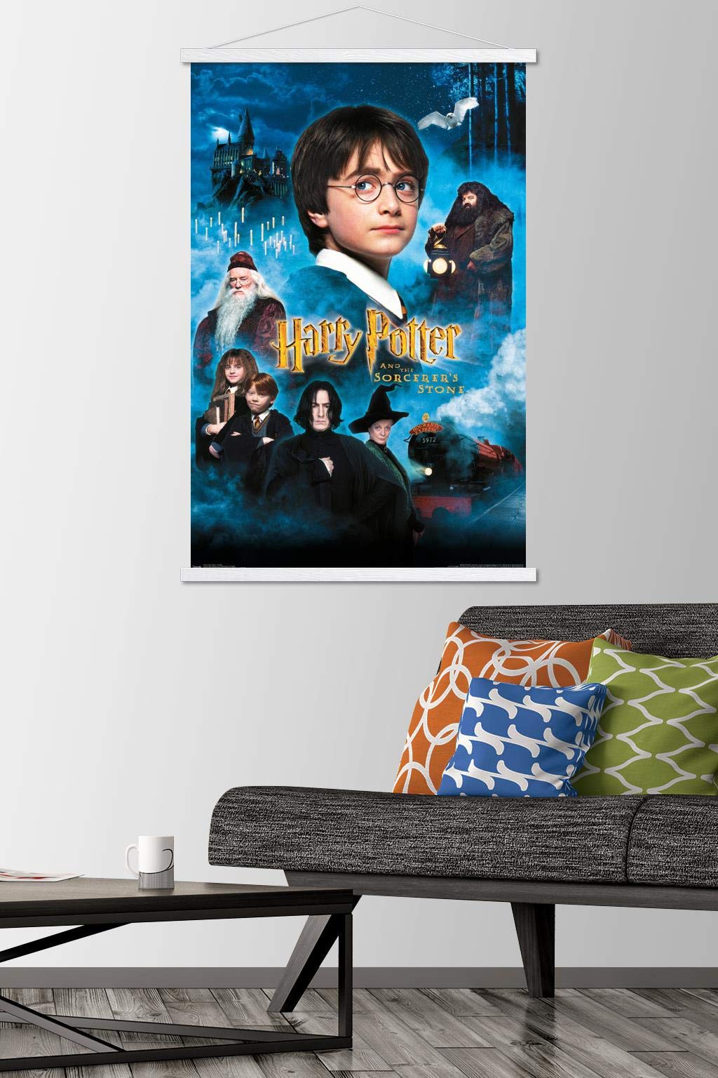 Harry Potter and the Sorcerer's Stone Movie Poster - 22.375x34 Inch Premium Wall Art Print with White Hanger - Official Trends International Licensed Decor for Bedroom, Dorm, Theater Room & Harry Potter Fan Gifts