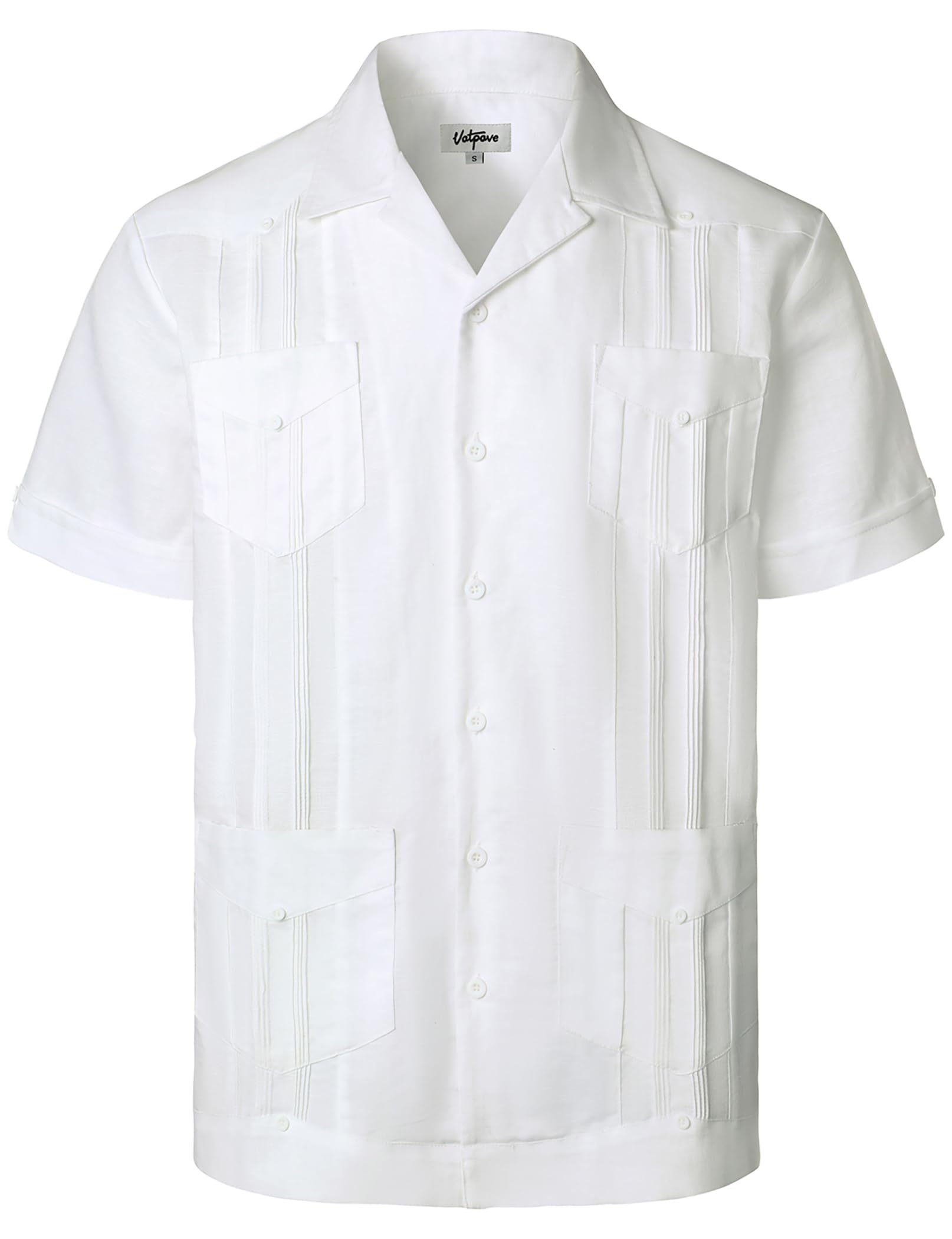 VATPAVE Men's Linen Cuban Guayabera Shirt - Casual Short Sleeve Button Down Shirt for Summer | Beach Wedding, Vacation & Tropical Outfit