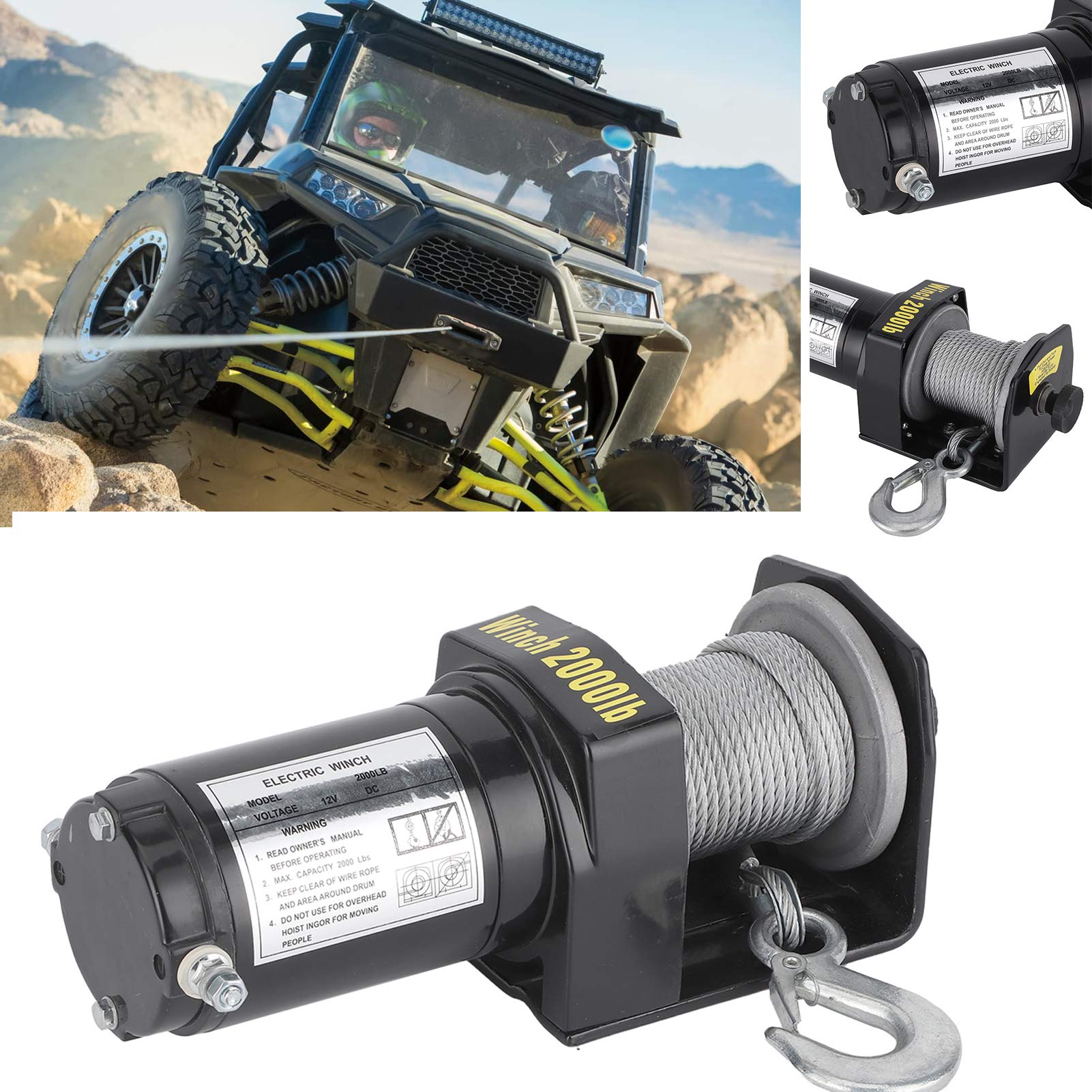 12V 2000lb Electric Winch - Heavy Duty ATV/UTV Winch for Truck, Boat & Off-Road Vehicles | Perfect for Towing, Recovery & Off-Road Adventures