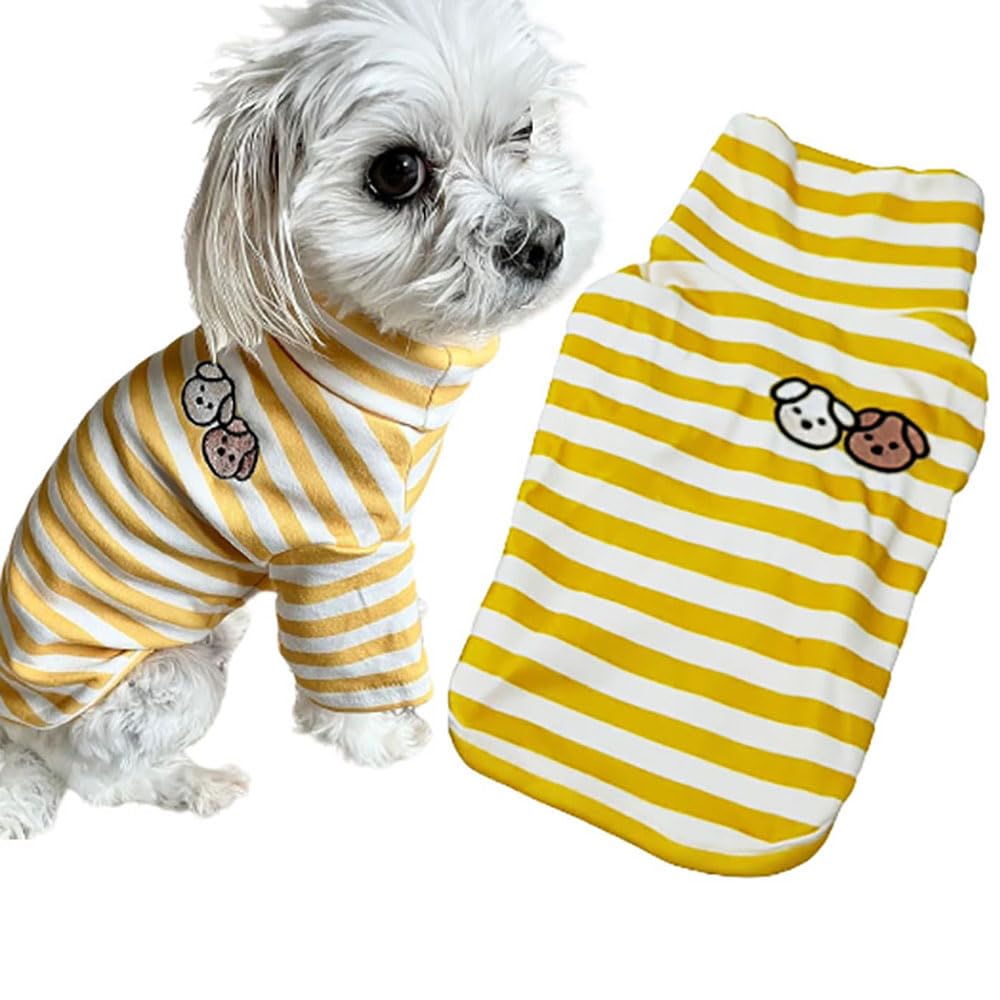 Cute Striped Turtleneck Dog Sweater - Super Soft & Stretchy Embroidered Puppy Pullover for Small Medium Large Dogs & Cats (Yellow, Small) - Perfect for Winter Walks & Indoor Cozy Time