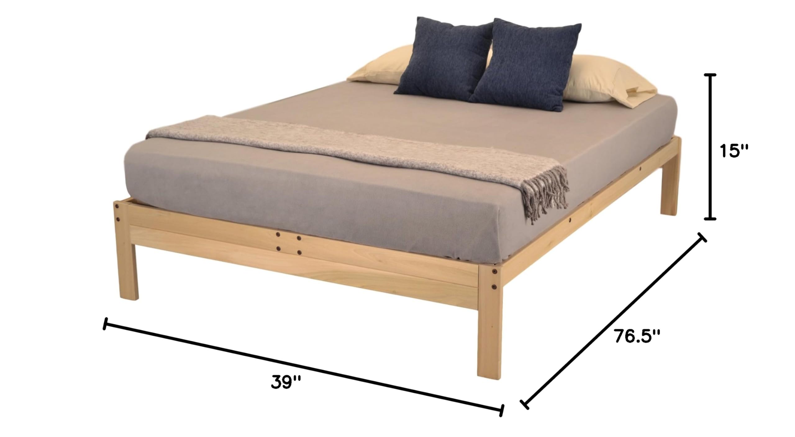 KD Frames Nomad Platform Bed - Twin Size Solid Wood Bed Frame - Unfinished Minimalist Swedish Design - Easy Assembly, No Box Spring Needed - Natural Wood Bed for Modern Bedroom, Guest Room, Dorm or Apartment