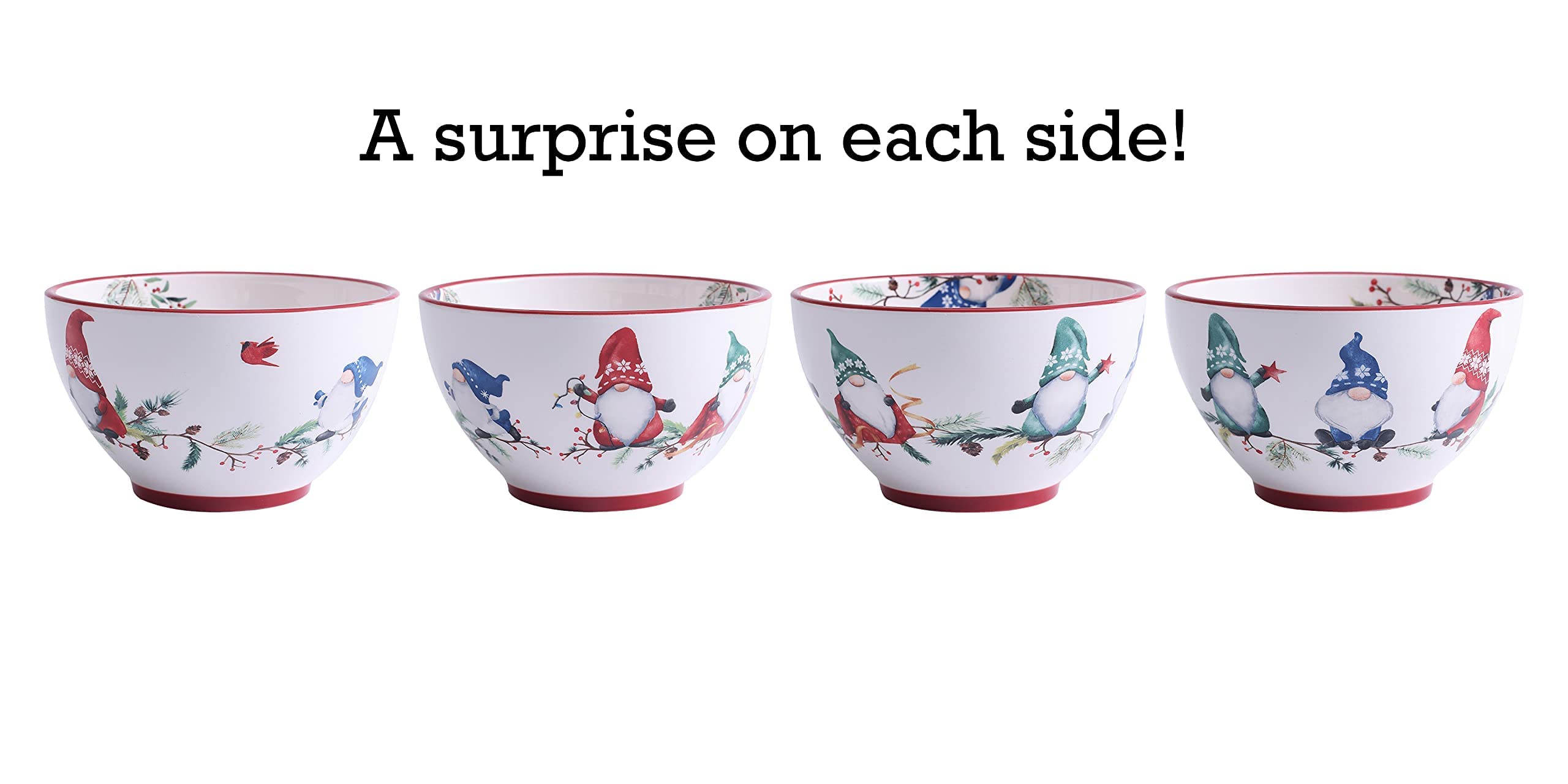 Bico Christmas Gnomes Ceramic Dinnerware Set - 12 Piece Service for 4 (Includes 11