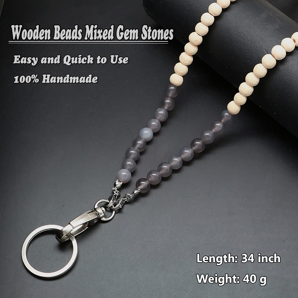 Wooden Beaded Lanyard for ID Badges & Glasses - Tiger Eye Stone for Women | Office & Event Use