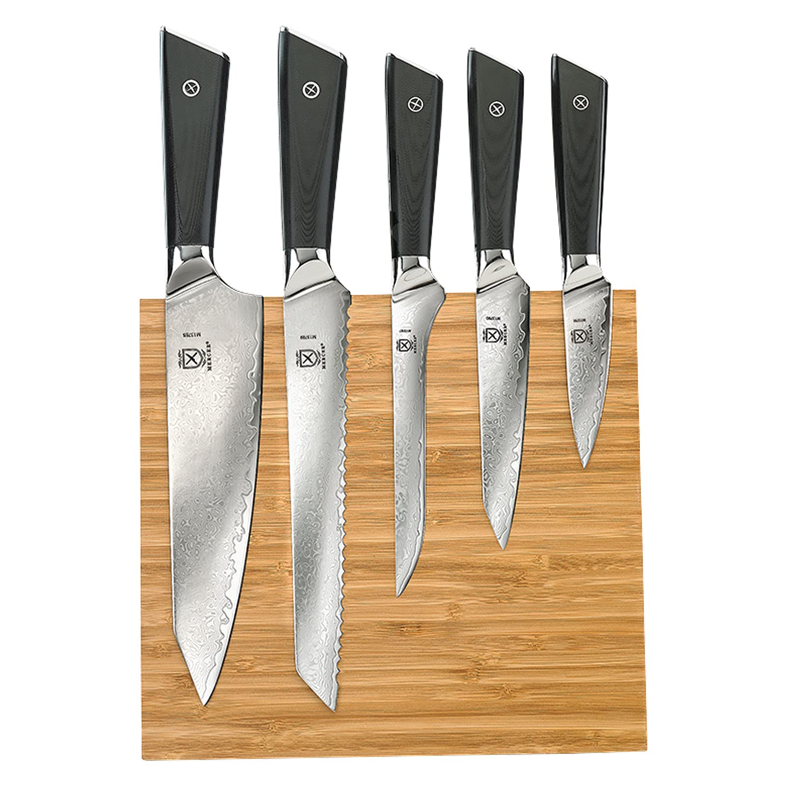 Premium Mercer Culinary 6-Piece Super Steel Knife Set with Magnetic Bamboo Stand & Ergonomic G10 Handles - Professional Chef Knives for Kitchen, Home Cooking, Meat Cutting & Food Preparation