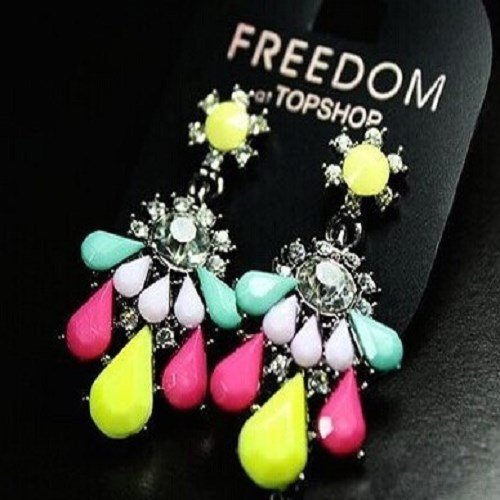Fashion Women's Crystal Flower Dangle Earrings - Fluorescent Chandelier Stud Earrings for Party, Wedding & Evening Events