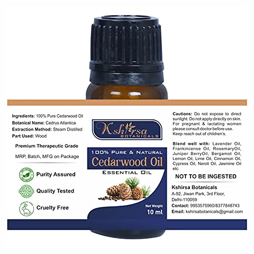 100% Pure & Undiluted Cedarwood Essential Oil (Cedrus Atlantica) - Steam Distilled for Skin Care, Hair Growth & Aromatherapy - 10ml - Perfect for Diffusers, Massage & DIY Beauty Products
