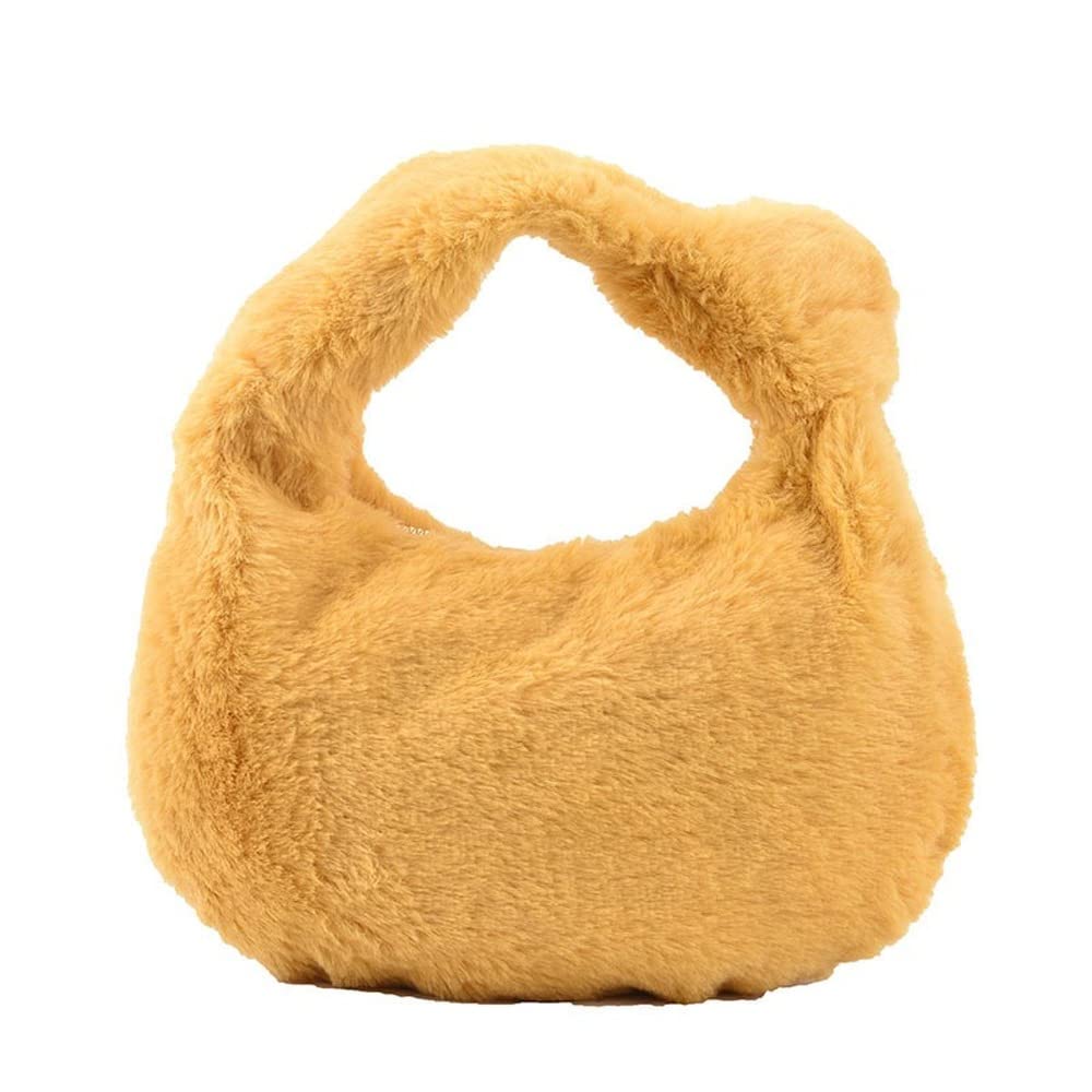 Stylish Women's Top Handle Satchel Tote Bag with Zipper Closure - Soft Fuzzy Faux Fur Handbag in Yellow | Perfect for Work, Shopping & Evening Out