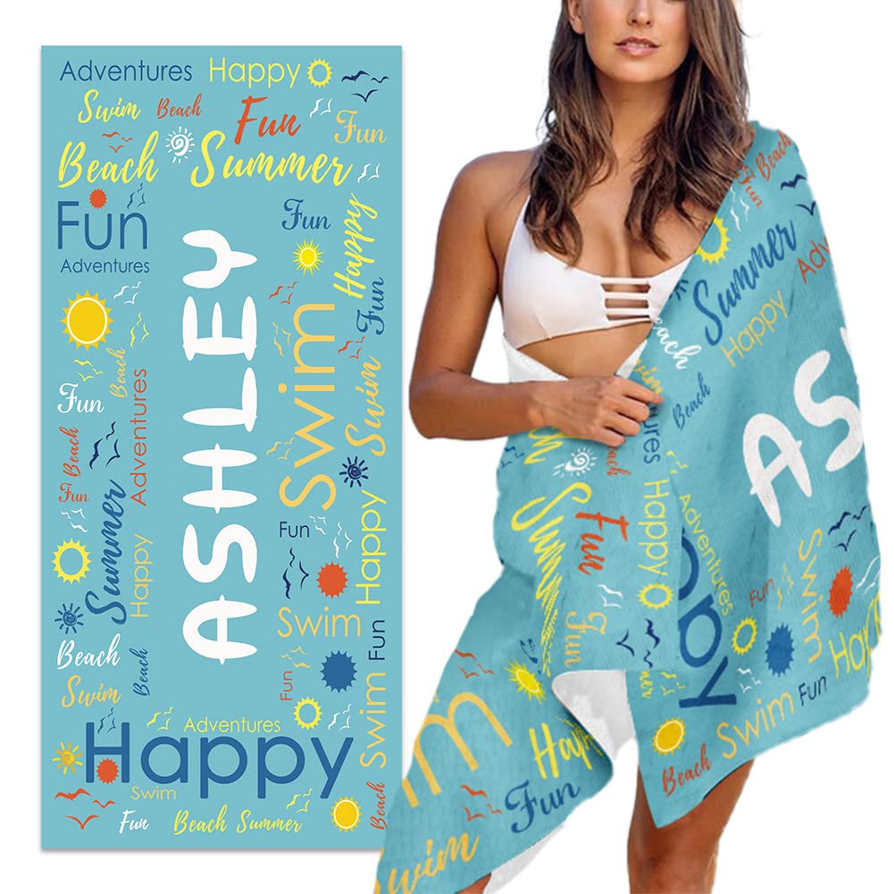 Custom Personalized Beach Towel for Adults - Sand Free, Oversized 30x60 Inch Lightweight Microfiber Pool Towel with Name - Aqua Blue - Perfect for Beach Vacations, Swimming Pools & Outdoor Activities