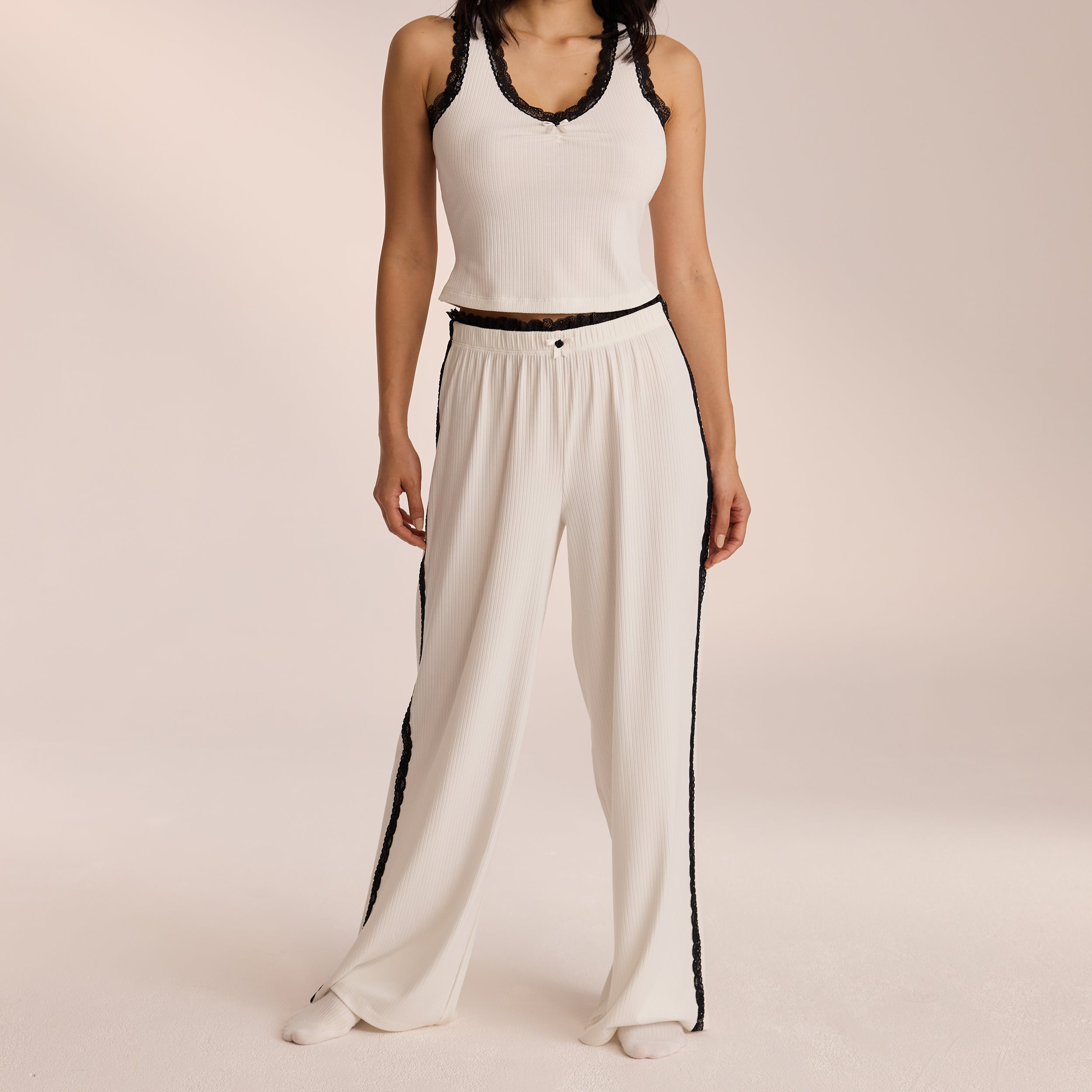 Lace Pajama Pants for Women - Soft Comfortable Sleepwear Lounge Shorts - Perfect for Sleep, Relaxing & Vacation - White