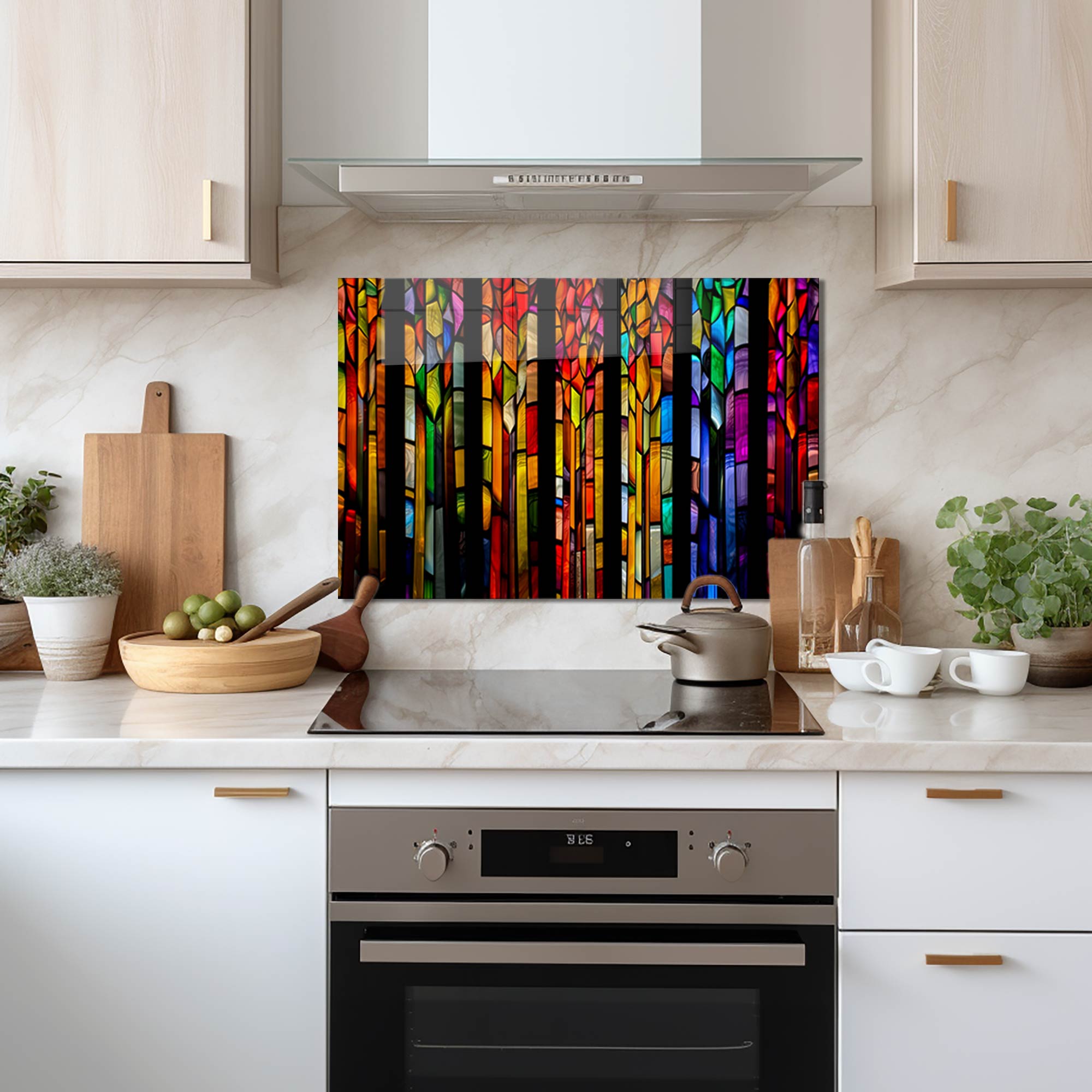 Vibrant Floral Striped Glass Splashback - Modern Kitchen Backsplash for Stylish Home Decor | Perfect for DIY Kitchen Renovation & Interior Design