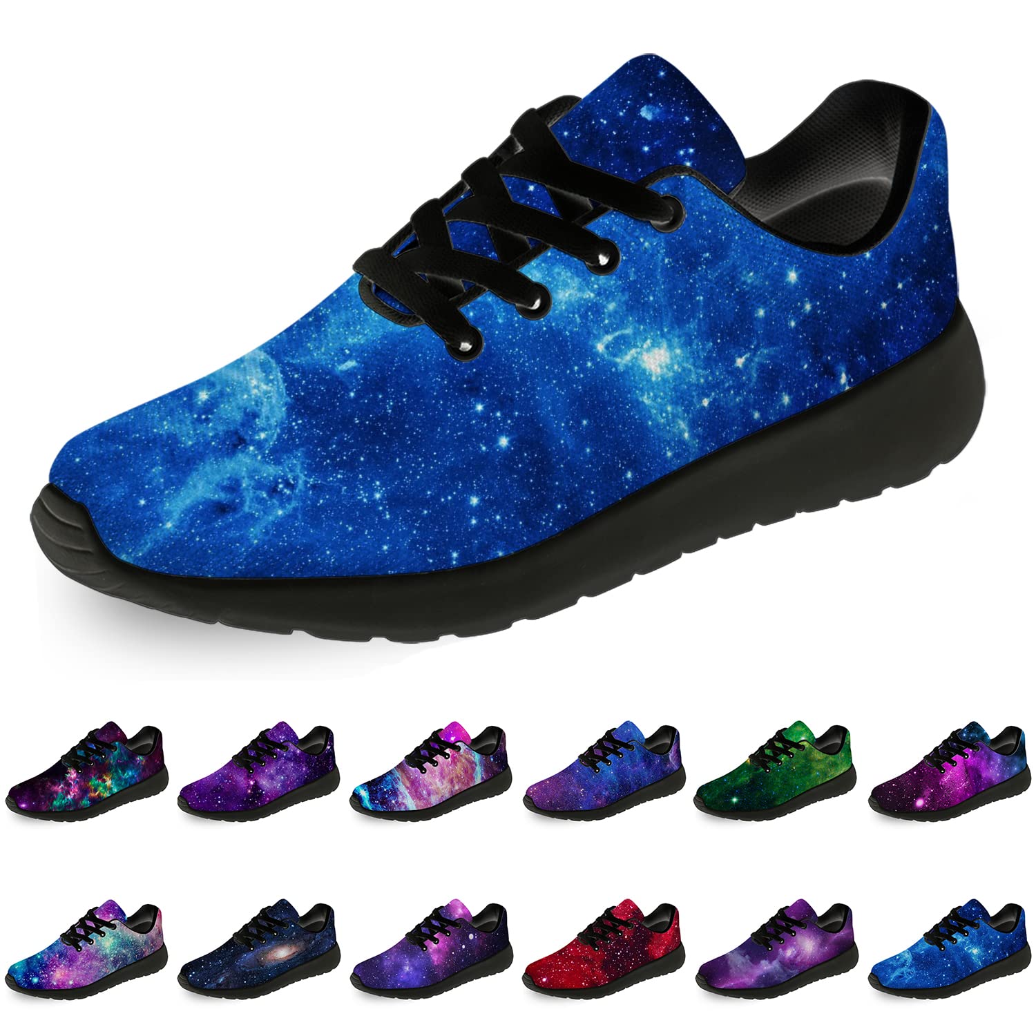 Galaxy Print Running Shoes for Men & Women - Cosmic Universe Sneakers for Walking, Tennis & Jogging - Blue Starry Sky Athletic Shoes - Gifts for Boys & Girls - Size 13 Men/15.5 Women Black - Perfect for Gym Workouts, Casual Wear & Space-Themed Parties