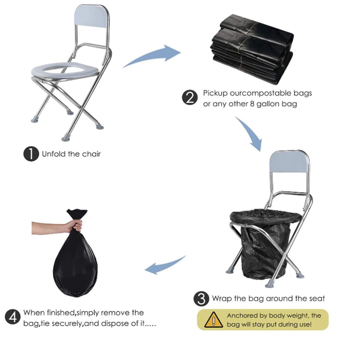 Portable Folding Toilet - Compact Travel & Camping Toilet with Bucket - Lightweight Collapsible Toilet for Outdoor Adventures, Road Trips, Boating, Hiking, Beach & Emergency Use