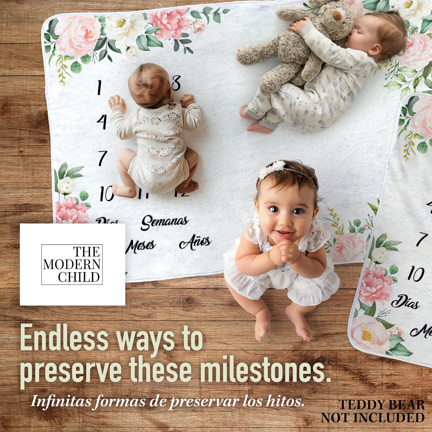 Baby Monthly Milestone Blanket - Manta de Hitos Mensuales en Español para Bebé Niña y Niño - Crecimiento Personalizado del Recién Nacido - Fondo Suave para Fotografía (Floral Español) - Ideal para Sesiones de Fotos y Regalos de Baby Shower