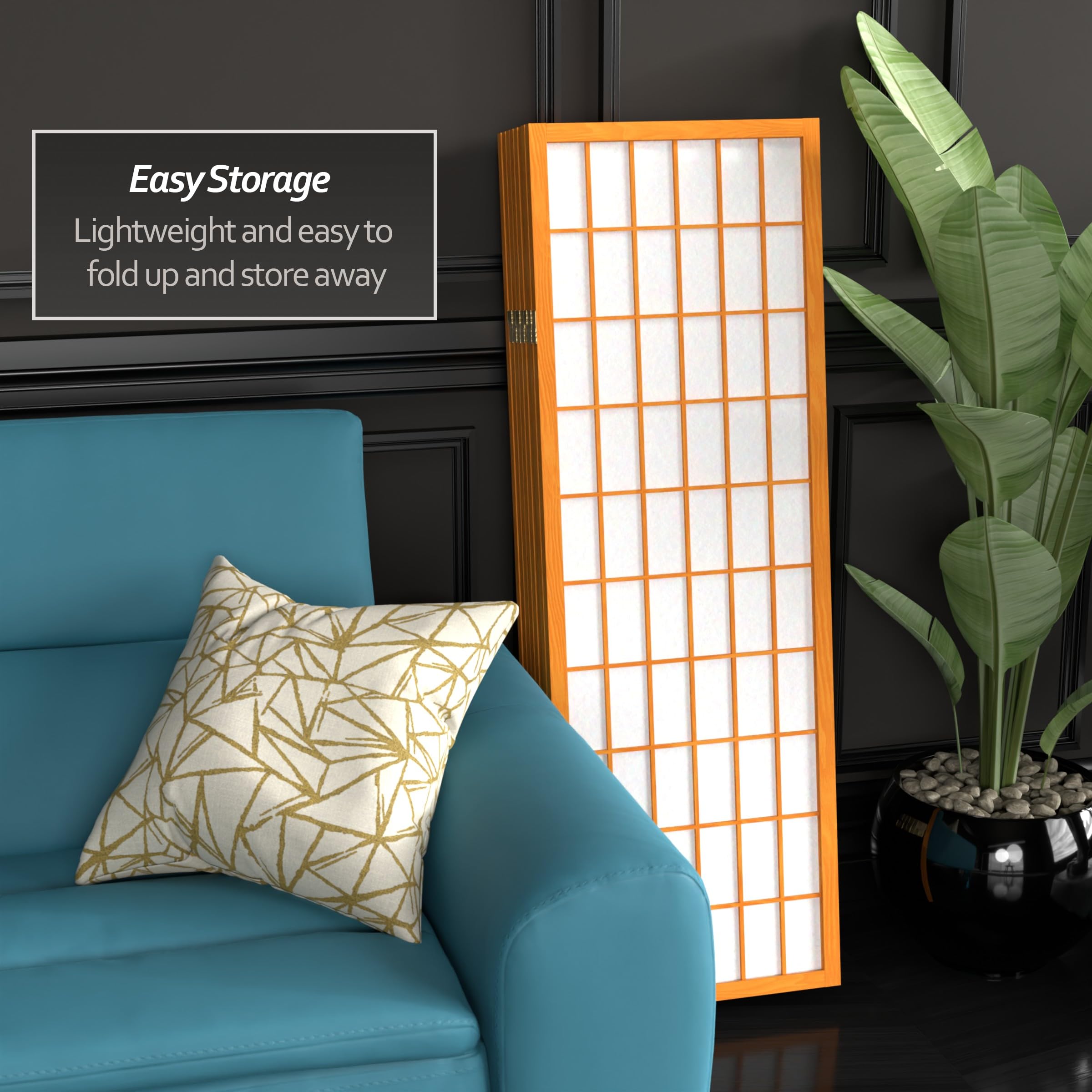 4 ft. Short Window Pane Shoji Screen - Honey Finish - 8 Panel Room Divider for Home Office, Living Room, and Bedroom Privacy
