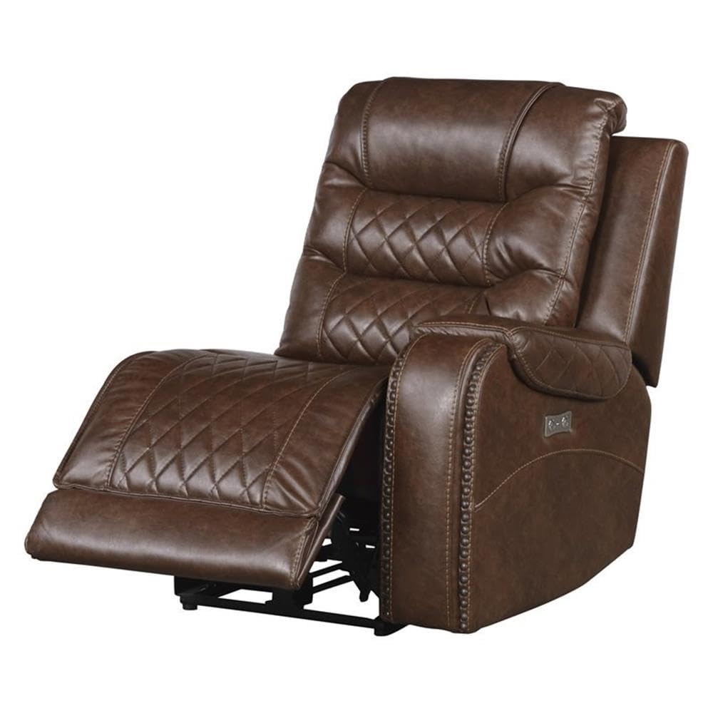 Lexicon Putnam 6-Piece Power Reclining Sectional Sofa with Left Chaise in Brown Leather - Perfect for Living Room, Home Theater & Family Gatherings