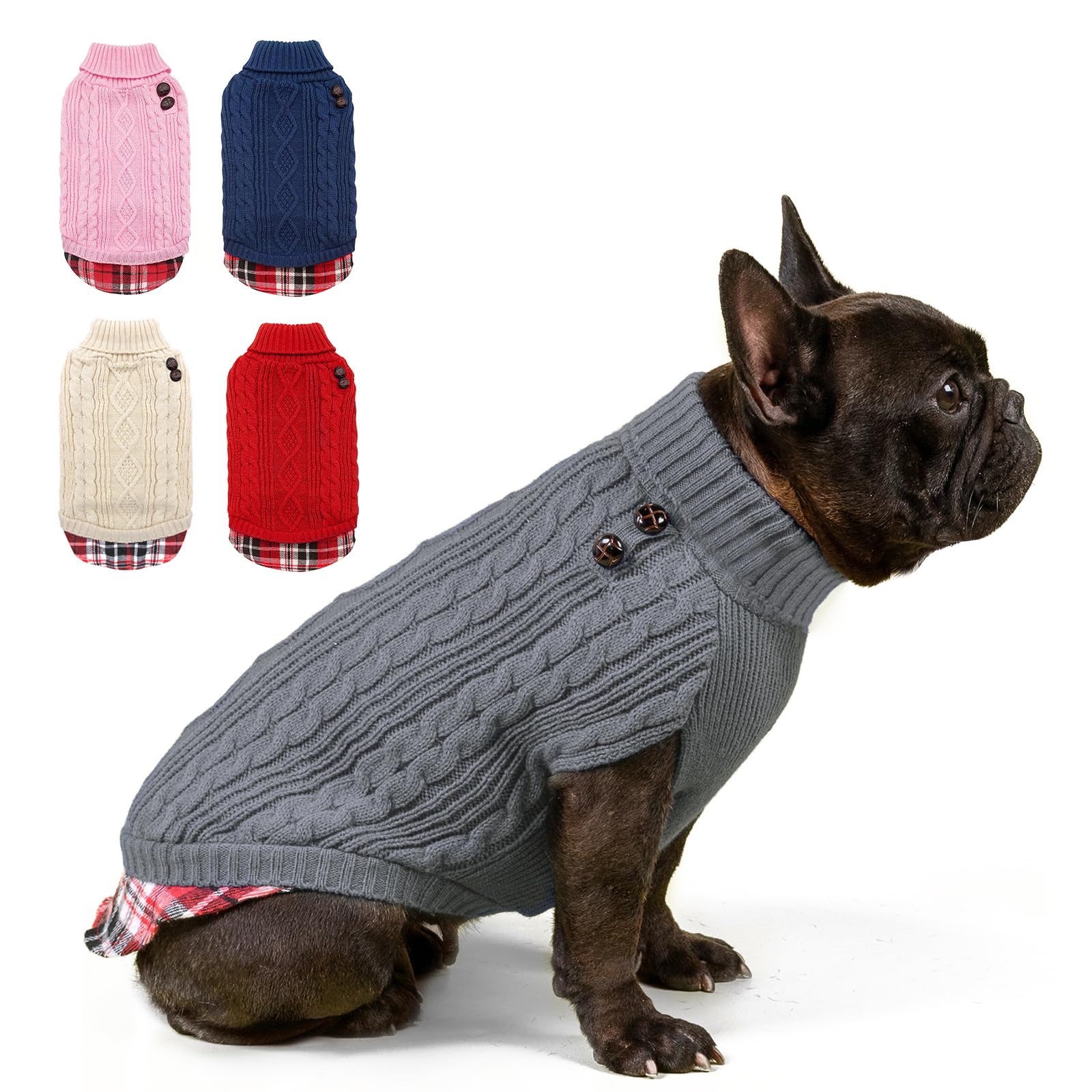 KYEESE Gingham Dog Sweater - Warm Knit Pullover for Medium Dogs, Cozy Pet Coat for Fall & Winter - Perfect for Outdoor Walks and Indoor Comfort