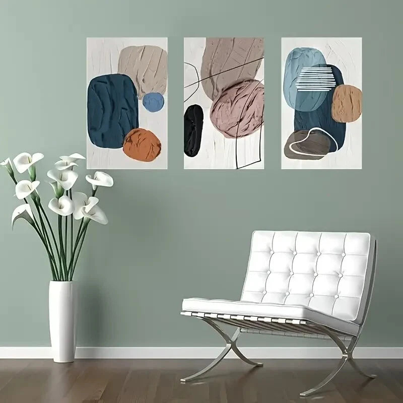 3-Piece Boho Minimalist Abstract Metal Wall Art Prints - Ready to Hang - Perfect for Living Room, Bedroom & Office Decor