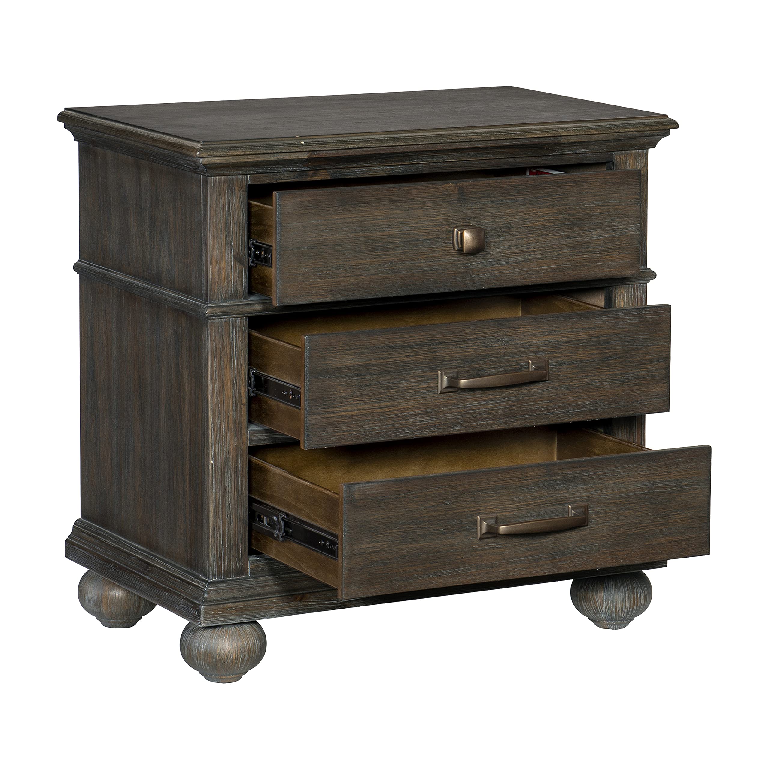 Lexicon Busselton 3-Drawer Nightstand - Rustic Brown Wood Bedside Table for Bedroom, Living Room & Guest Room - Compact Storage Cabinet with Drawers for Home Decor