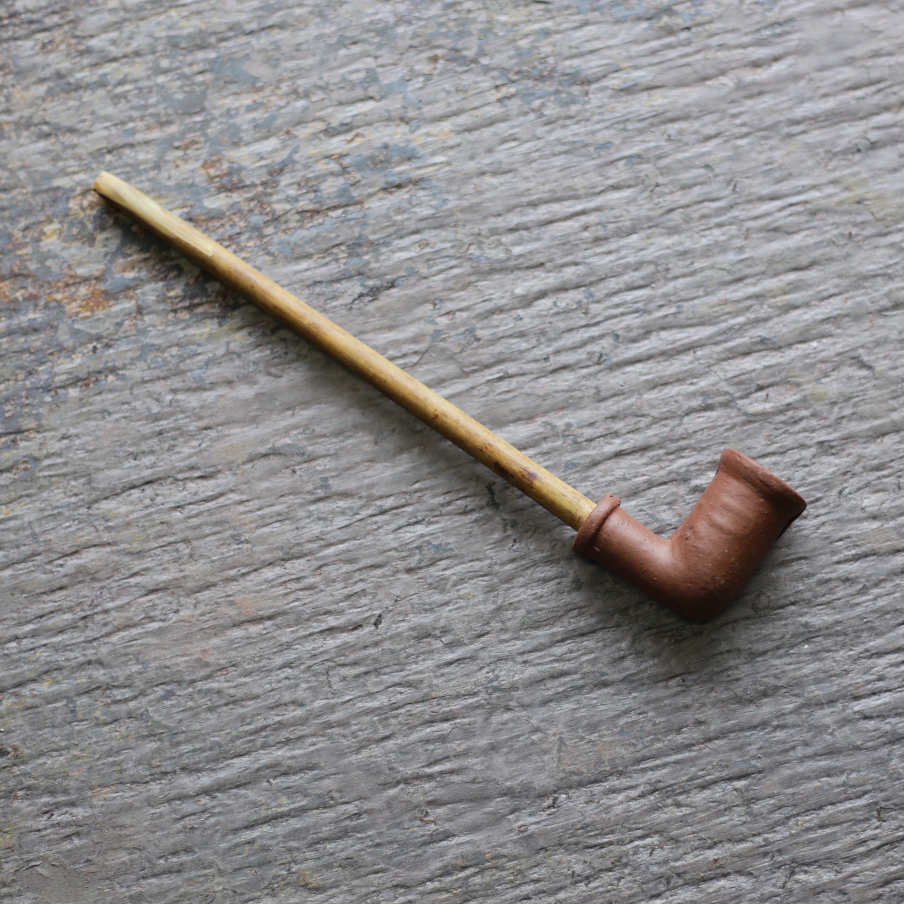 Natural Reed Stem Plain Redware Pipe - Handmade Smoking Pipe for Relaxation & Meditation | Perfect for Tobacco & Herbal Use
