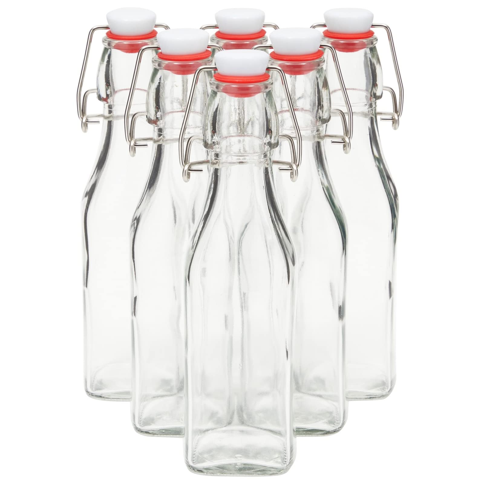 6-Pack 8oz Swing Top Glass Bottles with Airtight Stoppers & Cleaning Brush - Perfect for Hot Sauce, Vanilla Extract, Infused Oil, Syrup & Homemade Kombucha - Ideal for Kitchen Storage, DIY Gifts & Home Brewing