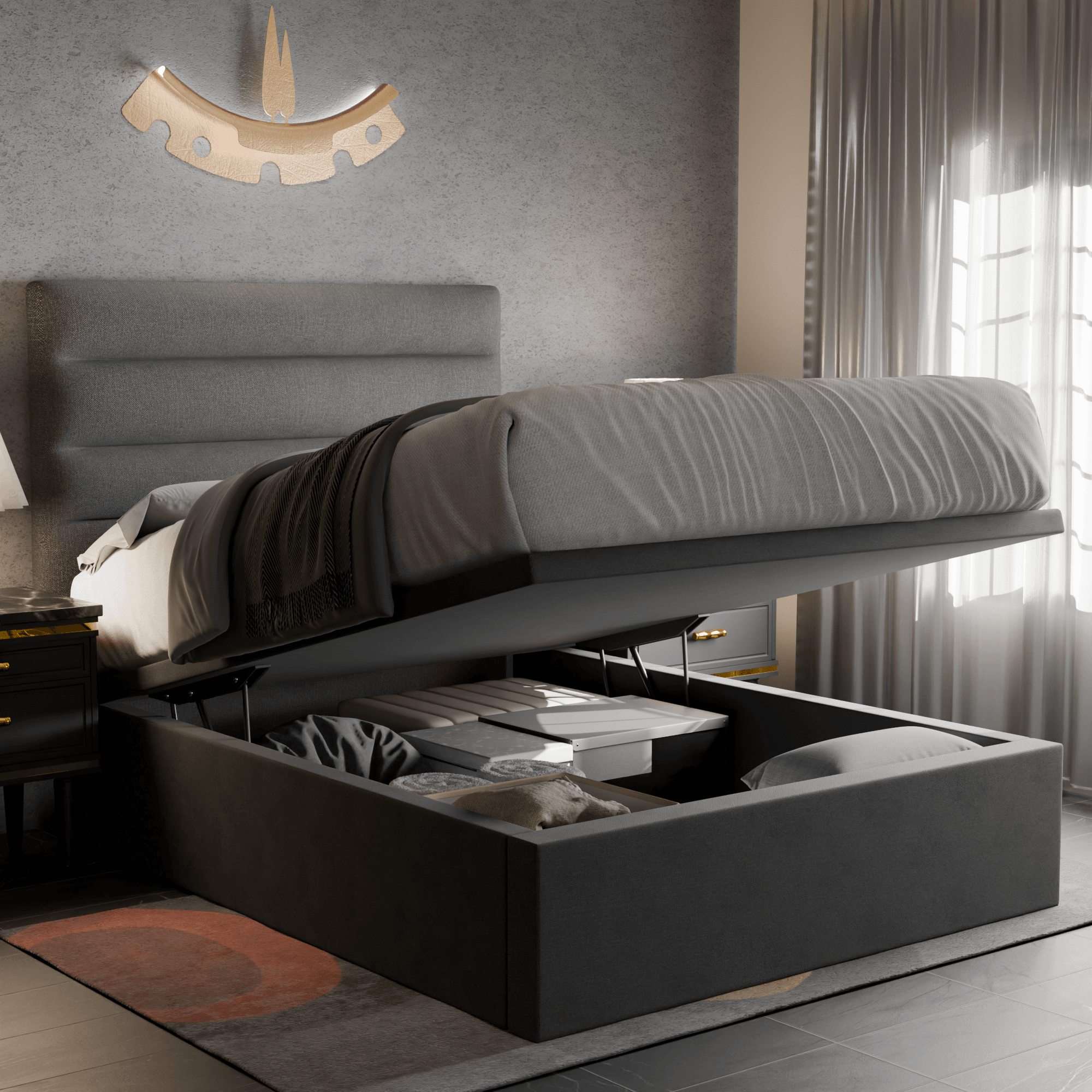 Keenan Fabric Storage Bed with Underbed Drawers - Space Saving Bed Frame for Small Rooms, Dorm, Apartment | Perfect for Extra Storage & Organization
