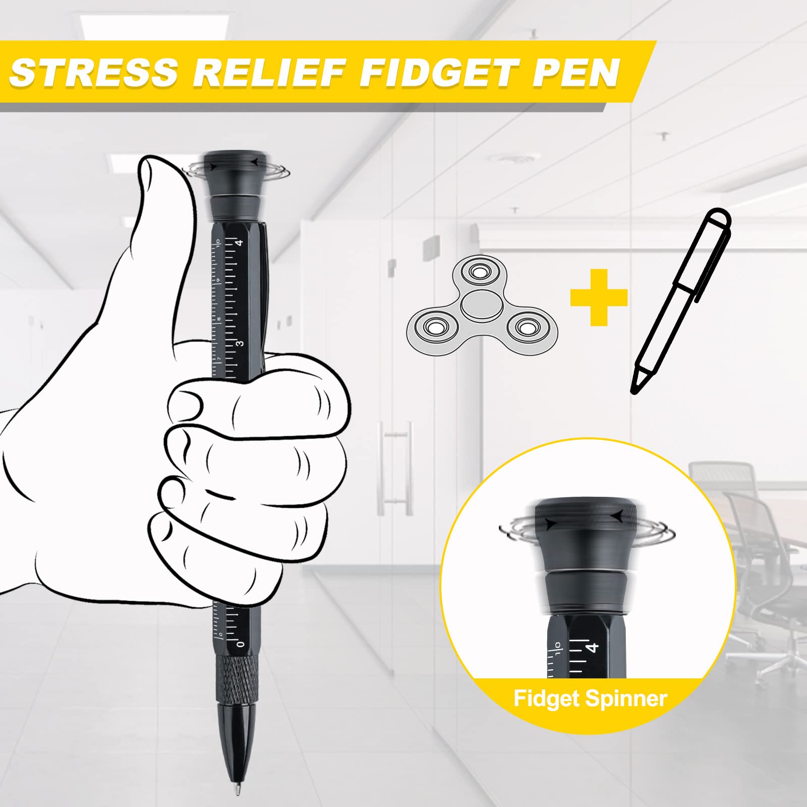 14-in-1 Multitool Fidget Pen with Screwdrivers, Ruler & Openers - EDC Essential Gadget for Men, Perfect Gift for Dad, Husband & Him - Office, Camping, Travel & Everyday Carry Tool