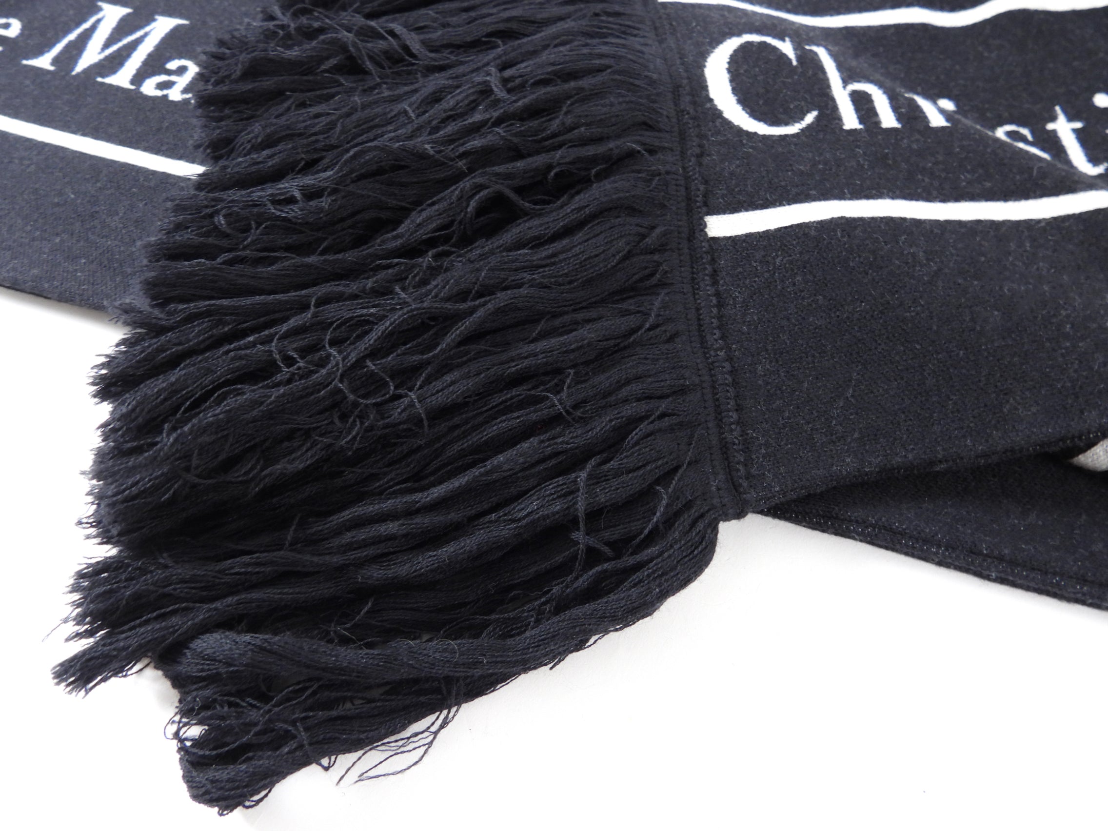 Christian Dior Black and White Knit Long Scarf - Luxury Cashmere Wrap for Women, Fashionable Winter Accessory for Office, Travel and Special Occasions