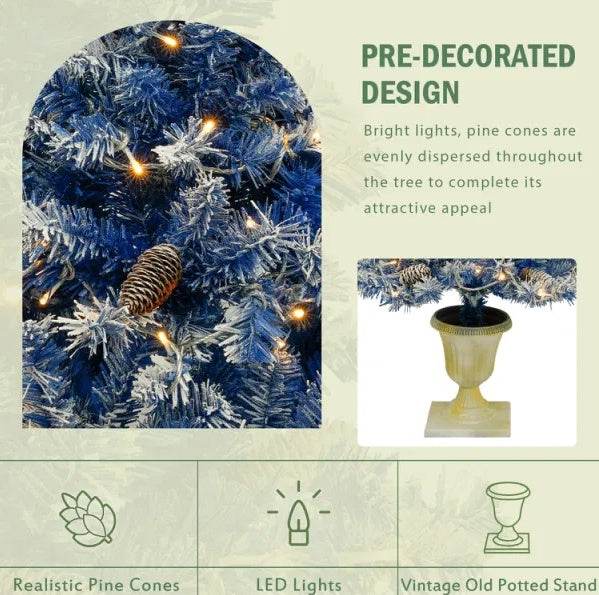 4ft Pre-Lit Artificial Christmas Tree - Flocked Pine with Warm White LED Lights for Home, Office & Holiday Decor