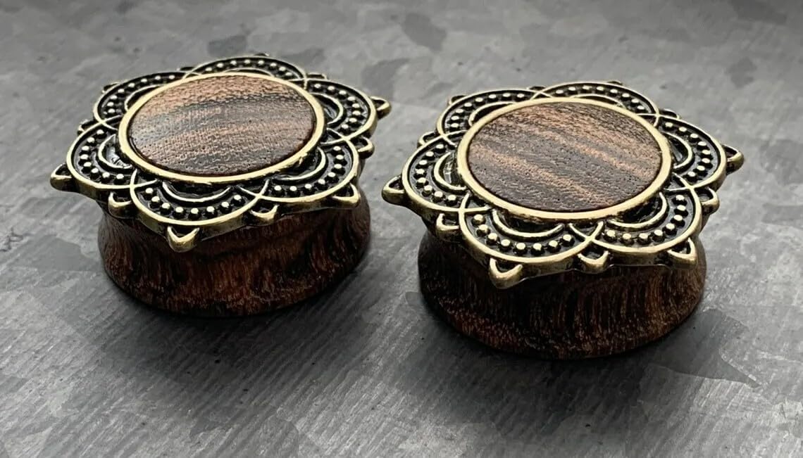 Rose Wood Plugs with Rose of Sharon Top - Organic Wooden Ear Gauges for Stretching - Body Jewelry for Men & Women - Perfect for Everyday Wear, Boho Style & Festival Fashion