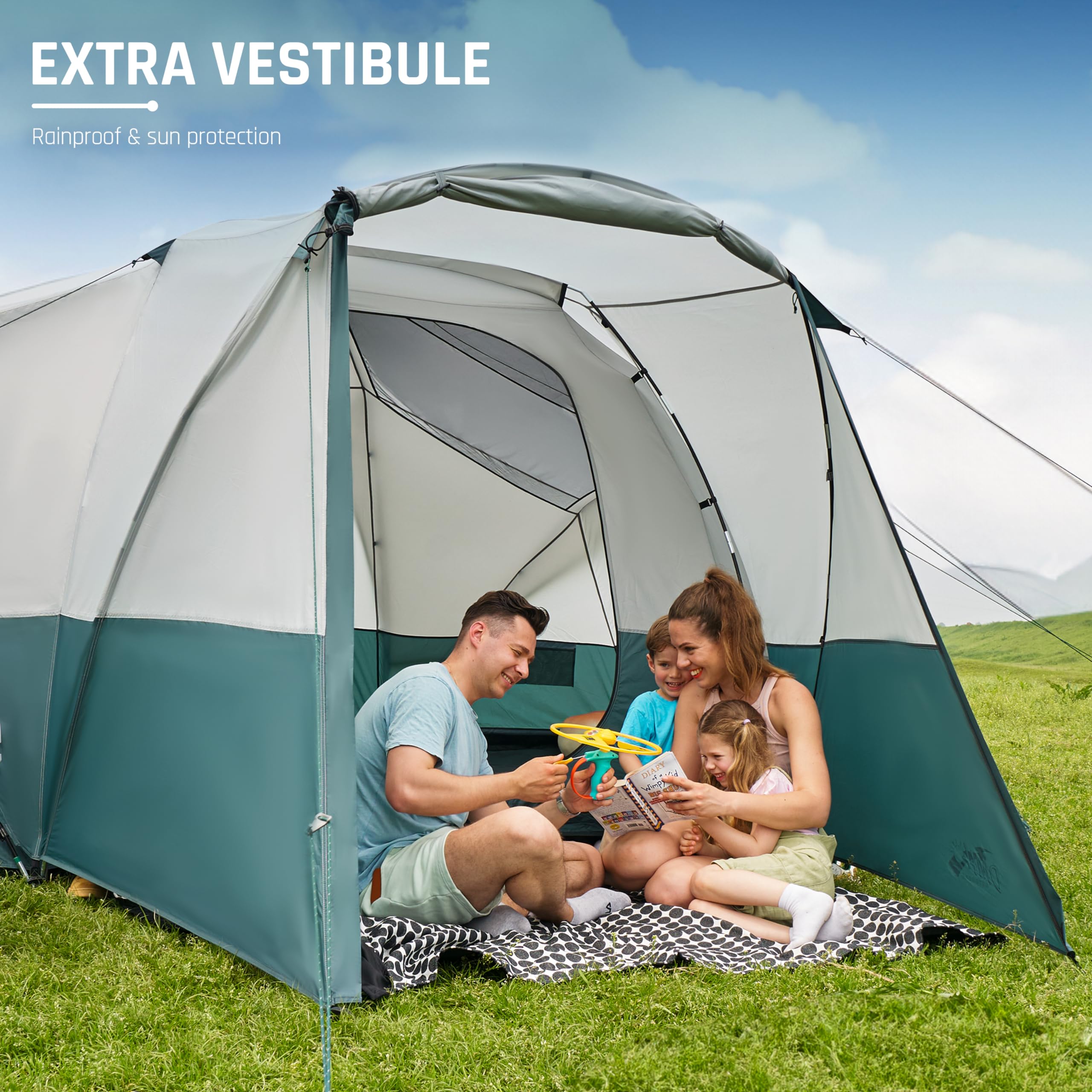 8/10/11 Person Family Camping Tent with Porch & Rainfly - Spacious Waterproof Dome Tent for Outdoor Adventures | Includes Windproof Ropes & Large Vestibule | Perfect for Family Camping Trips, Backpacking & Music Festivals