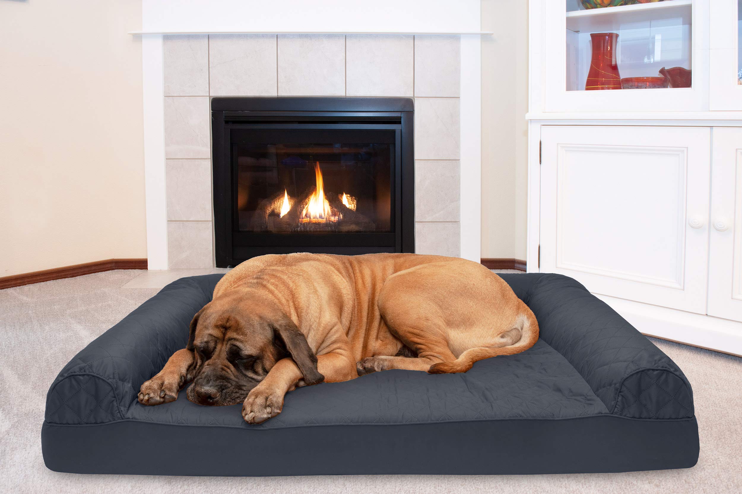 Furhaven Cooling Gel Dog Bed for Large Dogs - Removable Bolsters & Washable Cover - Quilted Sofa Style - Supports Up to 125 lbs - Iron Gray - Jumbo Plus/XXL - Perfect for Hot Weather & Joint Relief in Living Room, Bedroom or Kennel