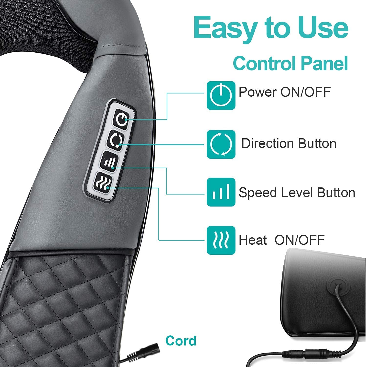 Medcursor Electric Neck & Back Massager with Heat - Portable Shiatsu Deep Tissue 3D Kneading Pillow for Muscle Pain Relief (Battery-Free) - Perfect for Home, Office & Travel Use