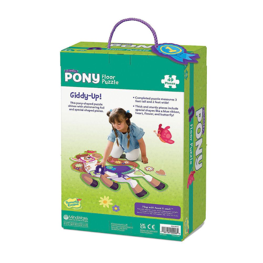 Peaceable Kingdom Shimmery Pony Floor Puzzle - 24-Piece Glittering Horse Puzzle for Kids Ages 3-6 | Perfect for Playrooms, Preschool Learning & Birthday Gifts